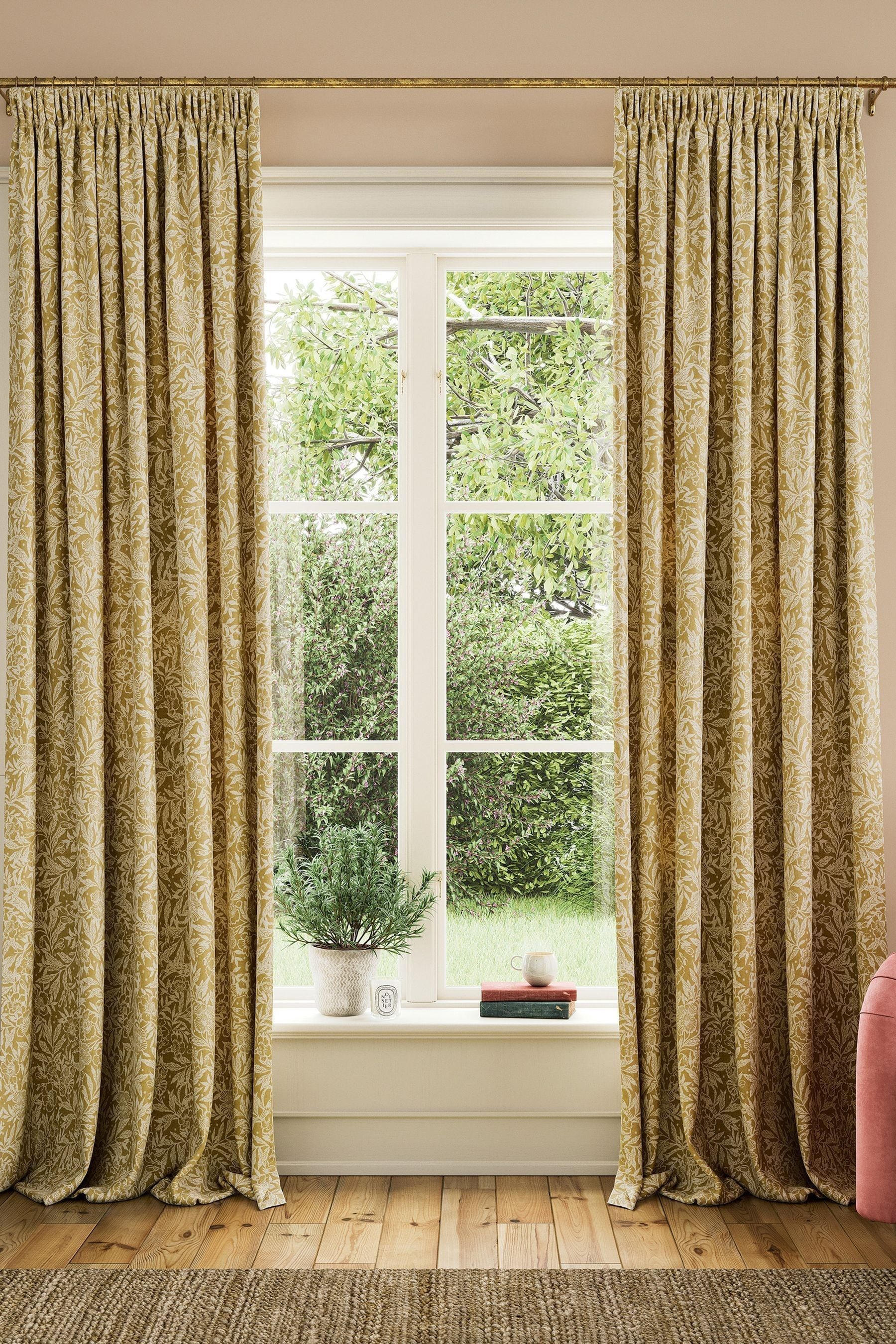 Buy Joules Gold Twilight Ditsy Lined Pencil Pleat Pencil Pleat Curtains from Next Luxembourg