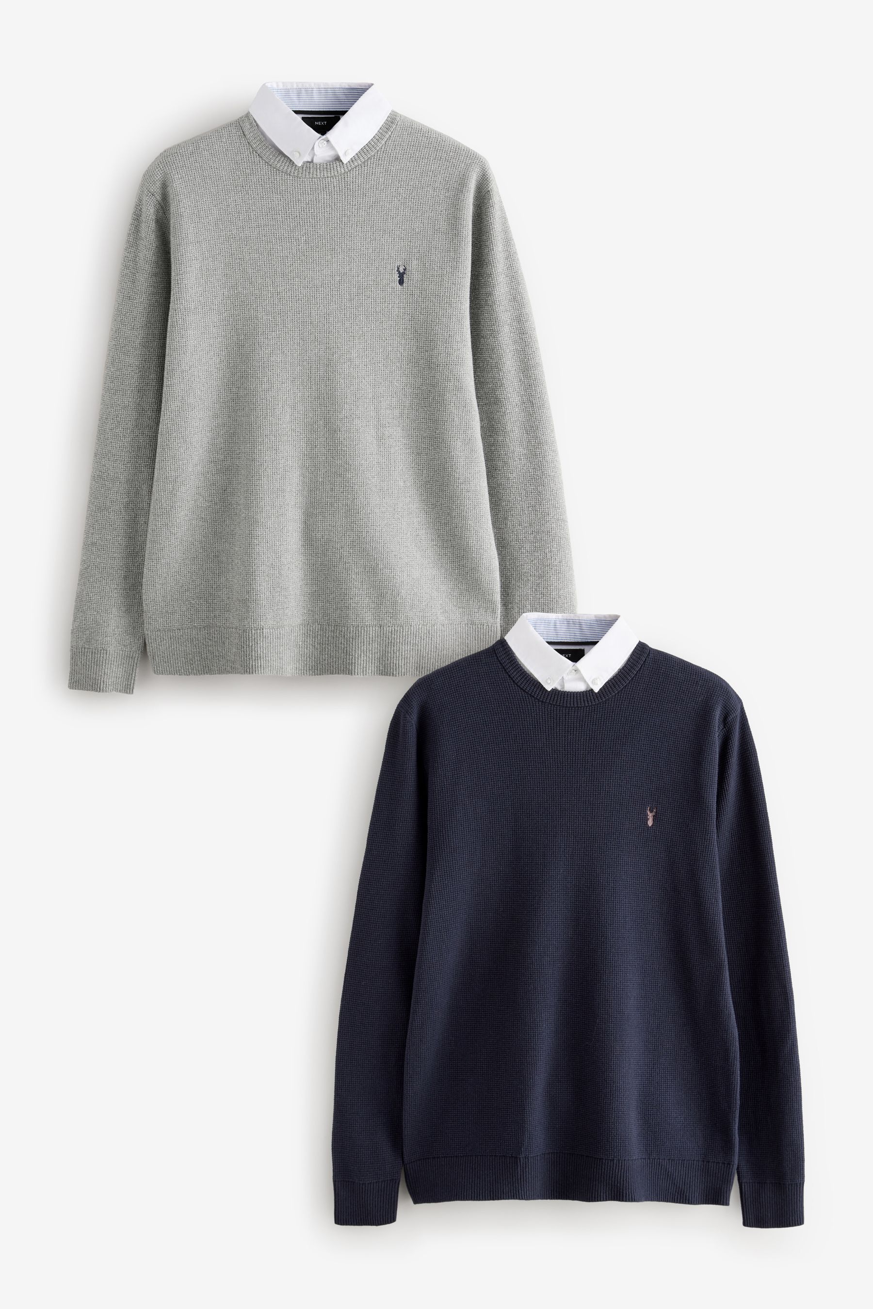 Buy Navy Grey Oxford Mock 100 Cotton Shirt Jumper 2 Pack from the Next UK online shop