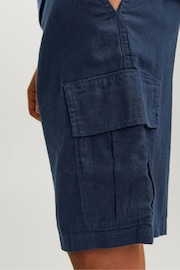 JACK & JONES JUNIOR Loose Fit Blue Linen Mix Cargo Shorts - Image 4 of 8