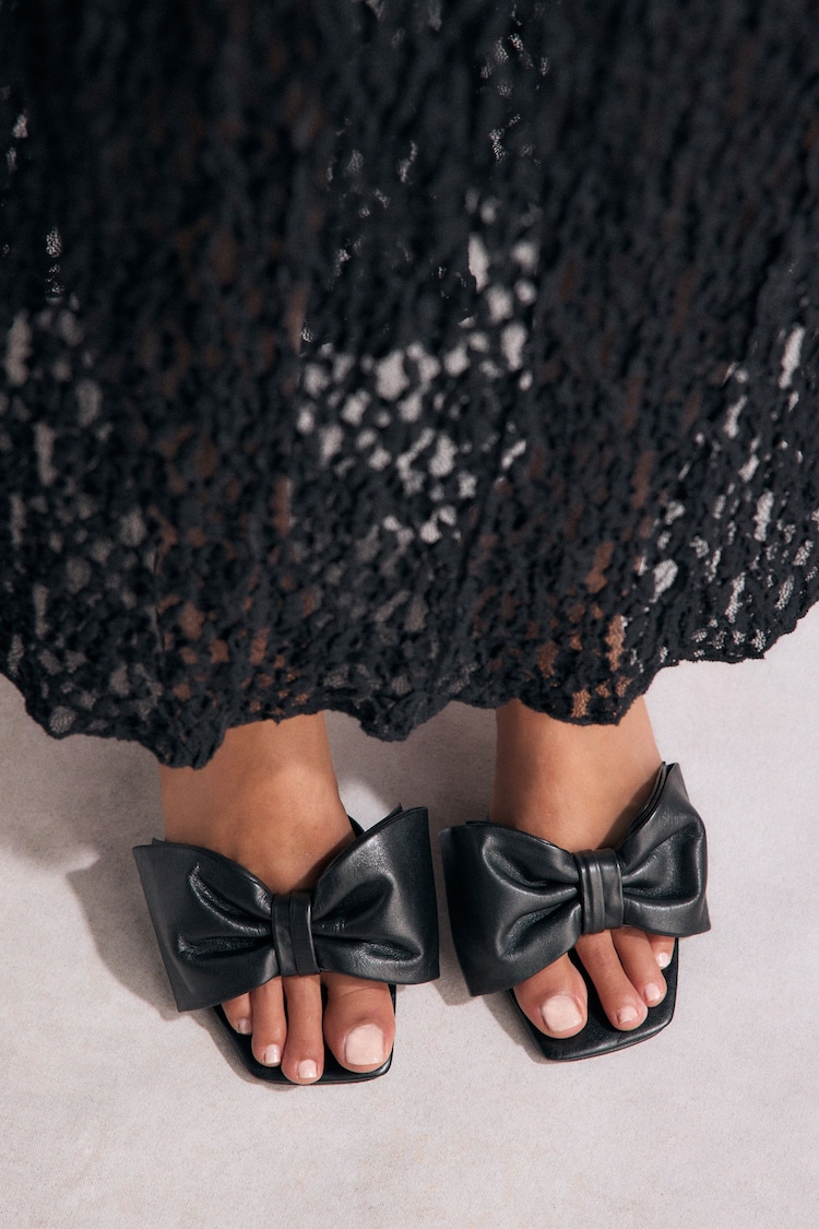 Black Tabitha Simmons Joelle Leather Bow Mules - Image 2 of 11