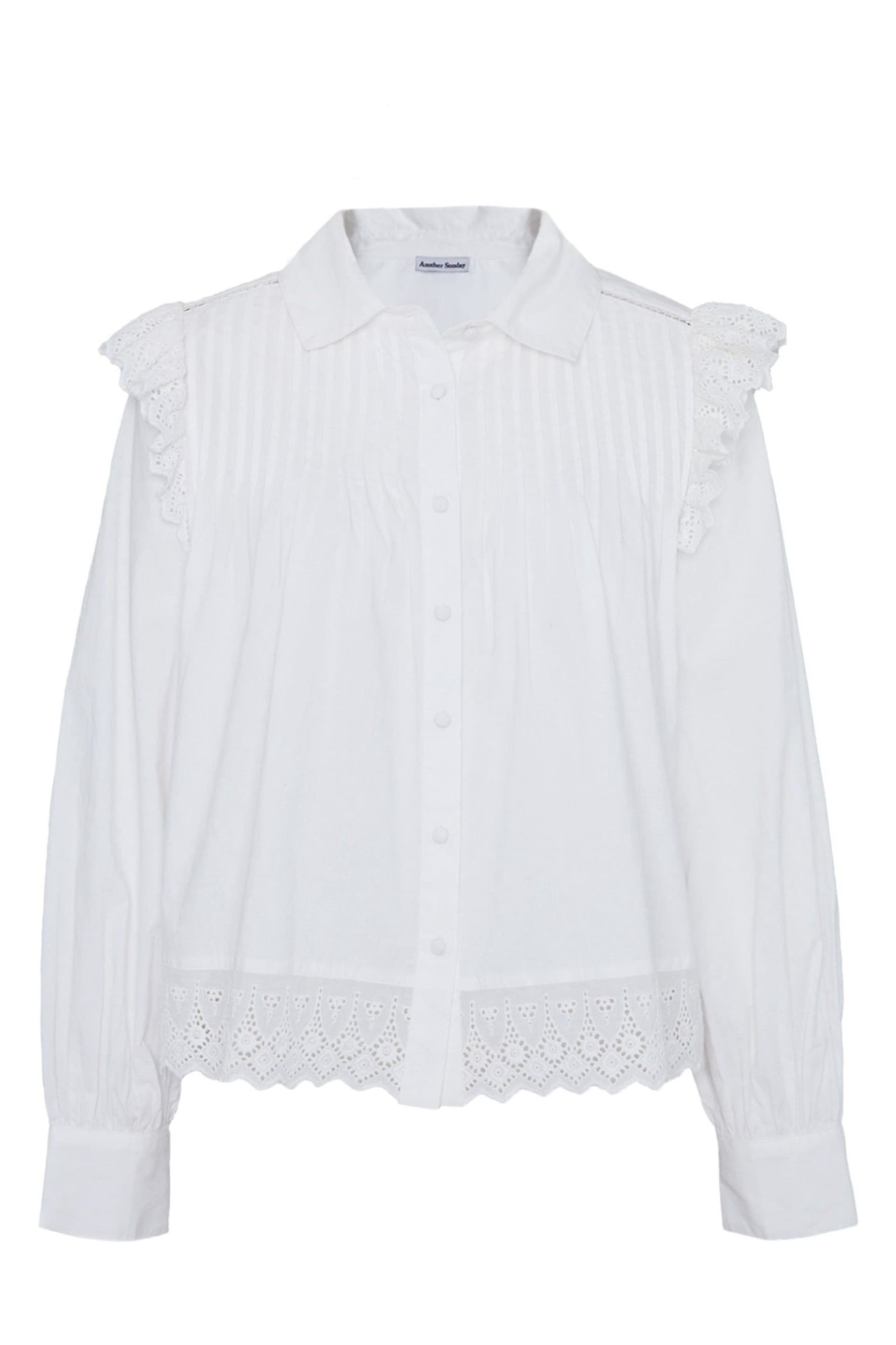 Another Sunday Pintuck Detail Lace Trim White Shirt - Image 4 of 6