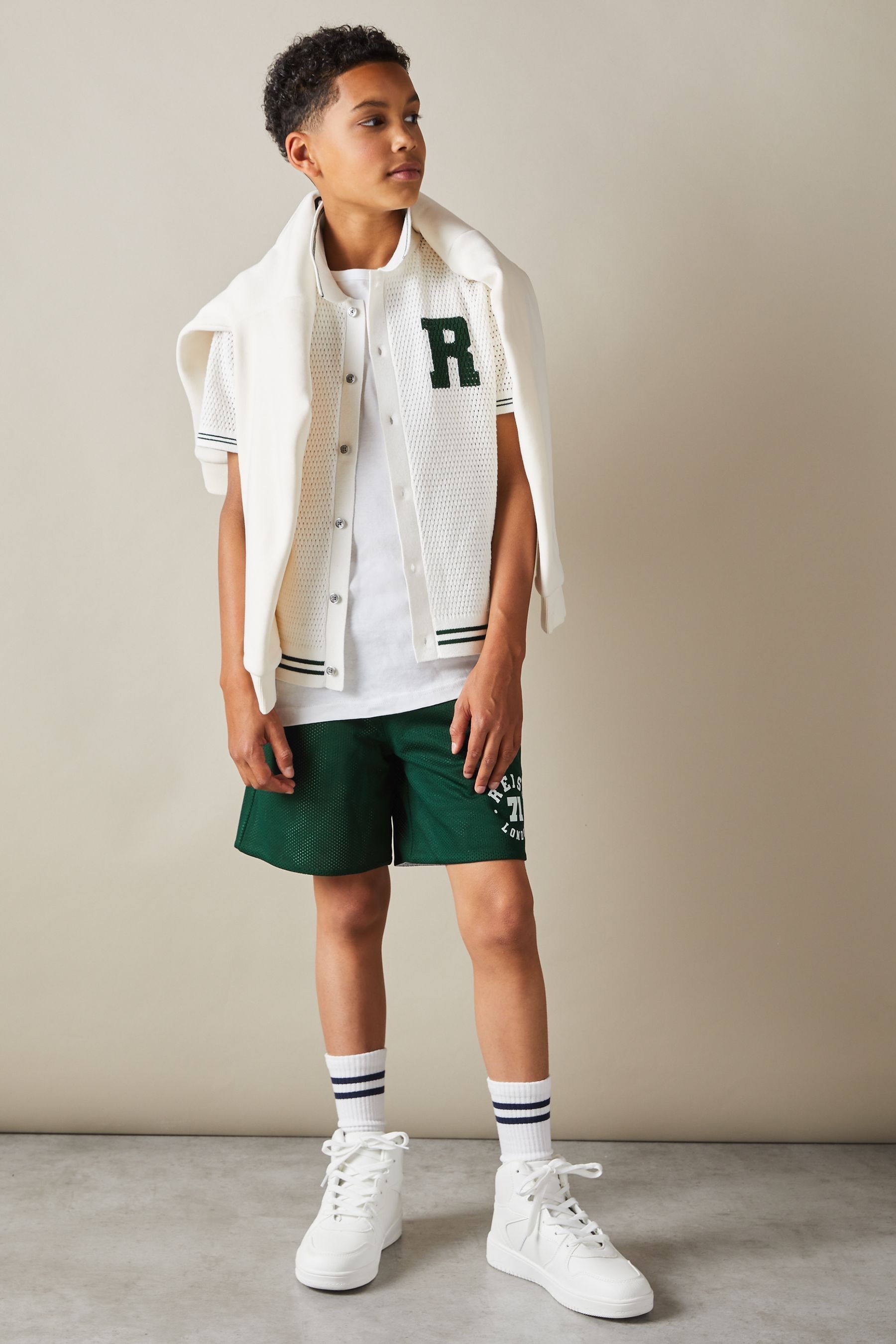 Buy Reiss Dark Green Optic White Clifton 3 9 yrs Airtex Reversible Basketball Shorts from Next Luxembourg