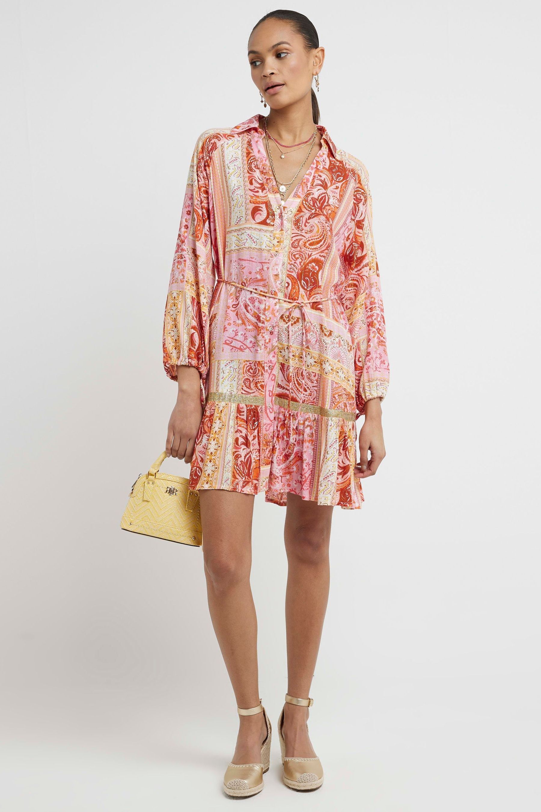 Buy River Island Pink Coral Paisley Shirt Dress from Next Malta
