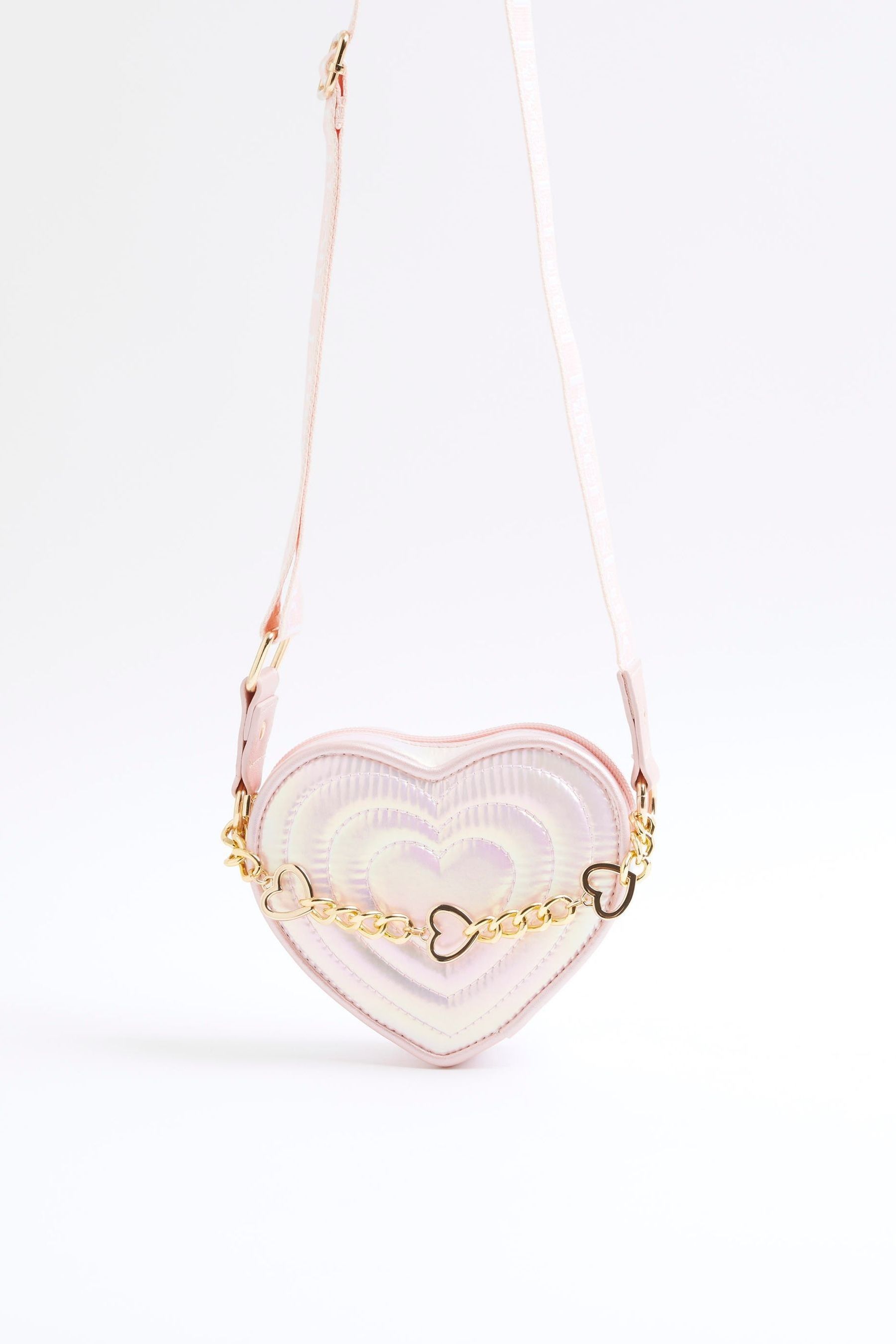 River Island Pink Girls Heart Chain Nylon Bag