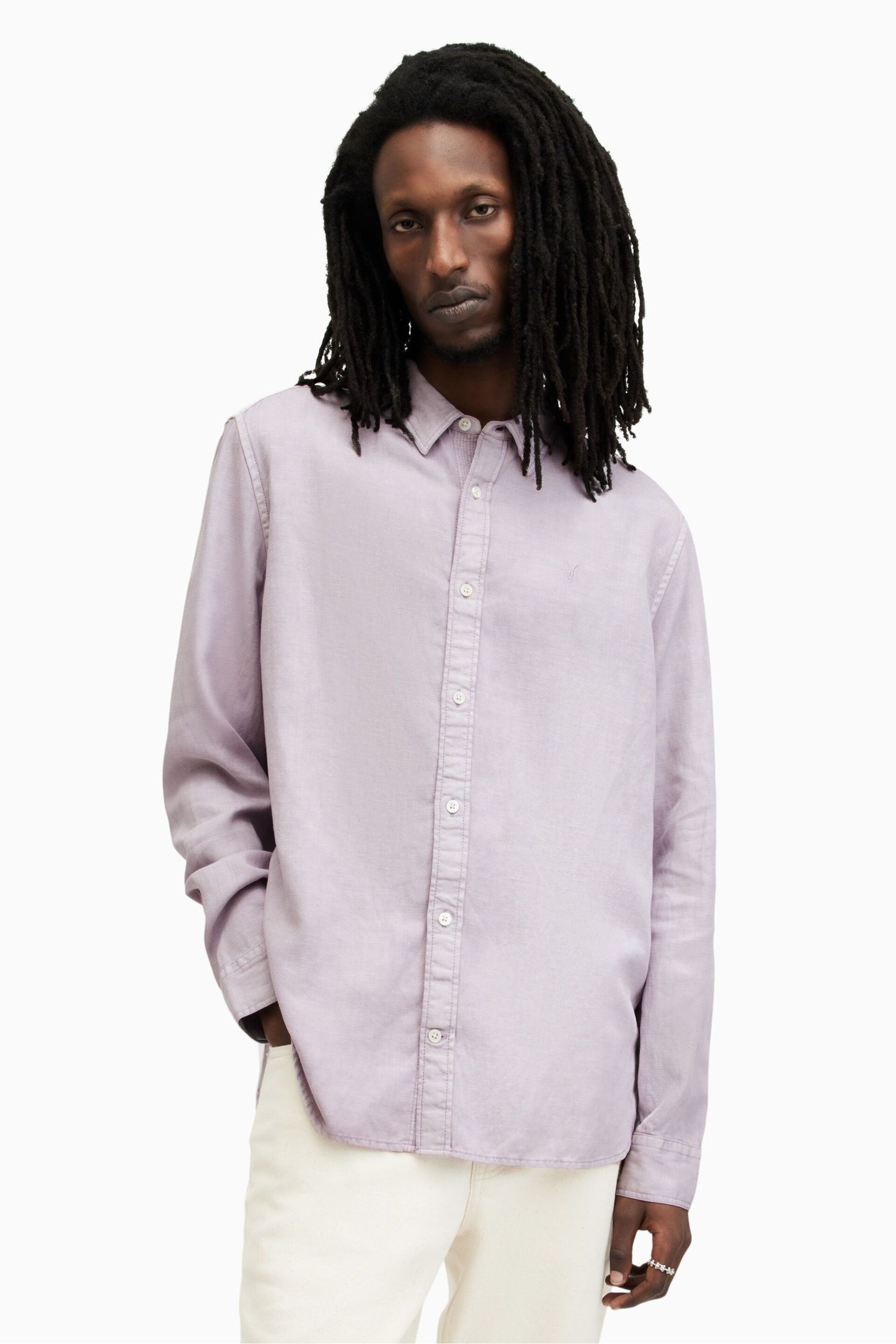 AllSaints Purple Laguna Long Sleeve Shirt - Image 1 of 6