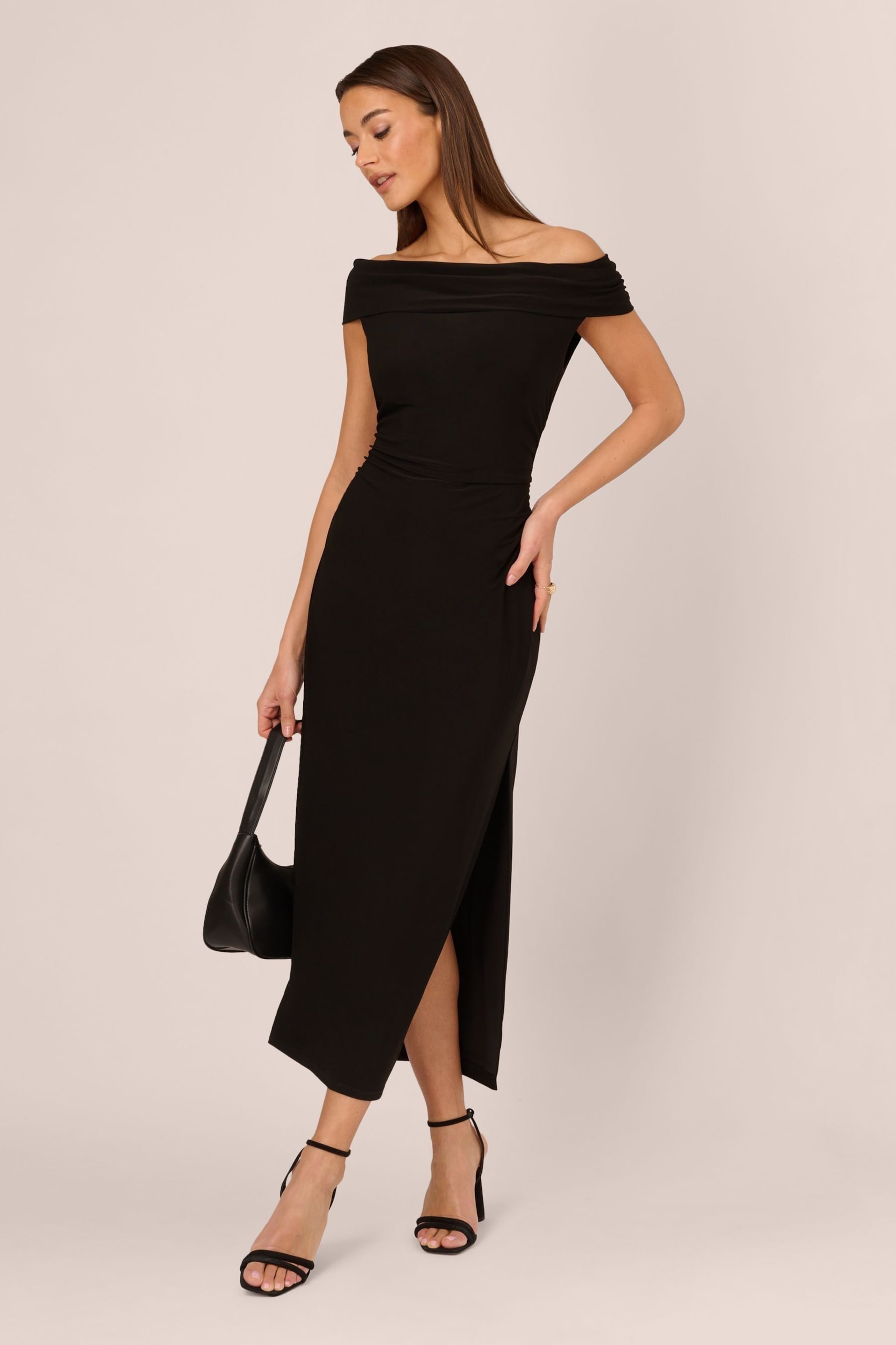 Adrianna Papell Matte Jersey Long Black Dress - Image 3 of 7