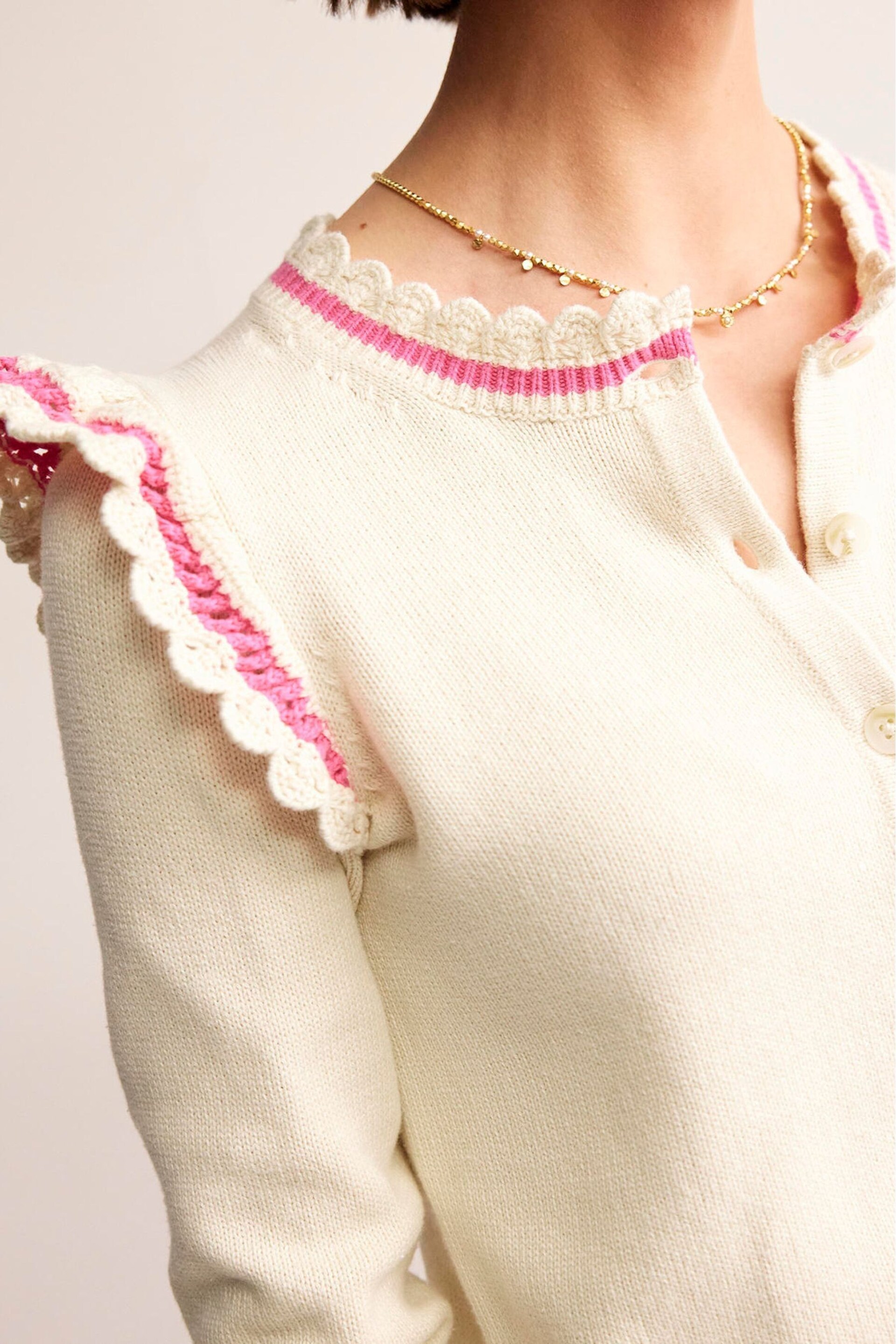 Boden Cream Crochet Frill Detail Cardigan - Image 2 of 6