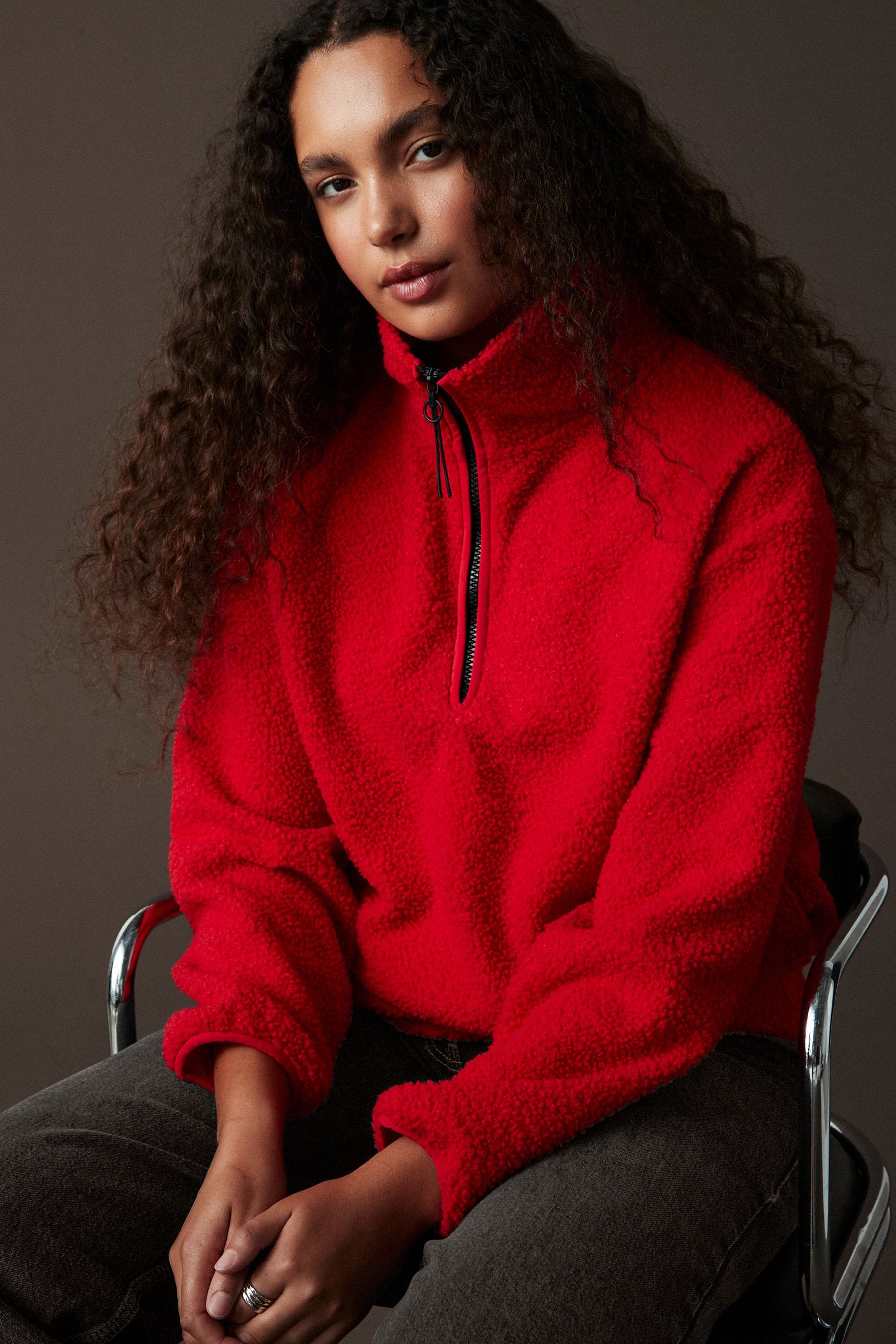 Red Teddy Borg Cosy Longline Quarter Zip Fleece