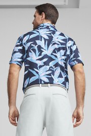 Puma x PALM TREE Blue CREW Mens Golf Polo Shirt - Image 2 of 6