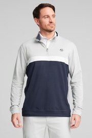 Puma Grey Pure Colourblock Golf Quarter-Zip Mens Top - Image 1 of 6