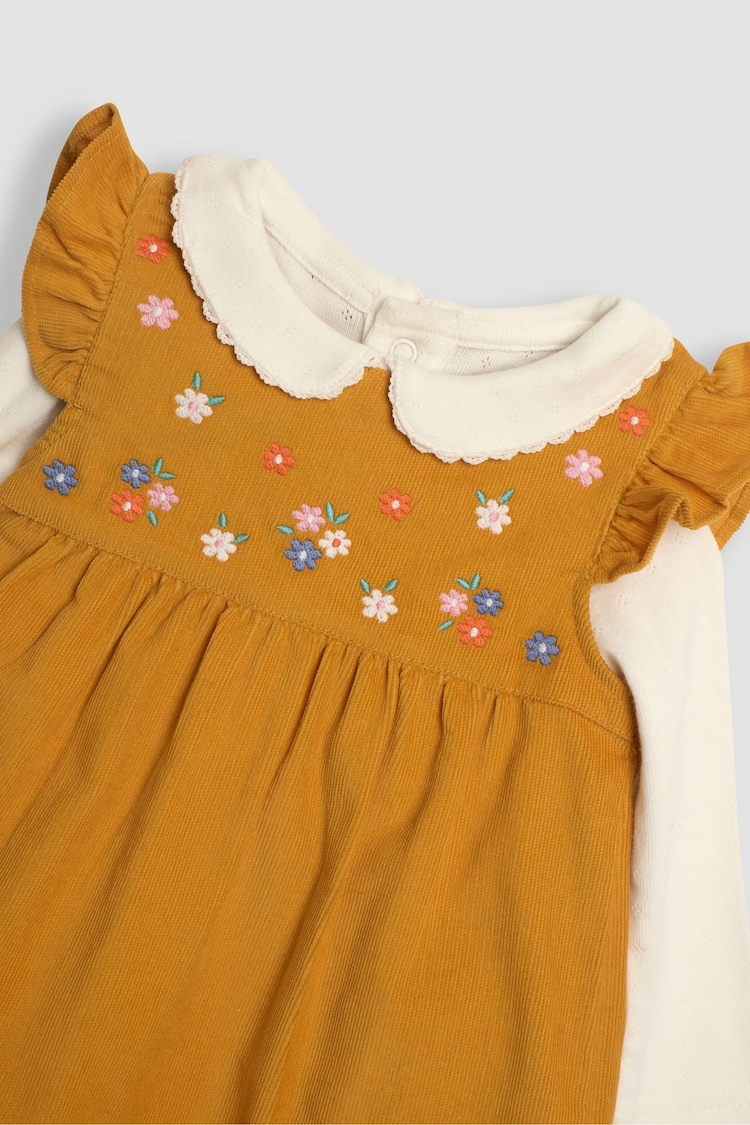 JoJo Maman Bébé Mustard Yellow Duck Cord Embroidered Baby Dress & Body Set - Image 6 of 6