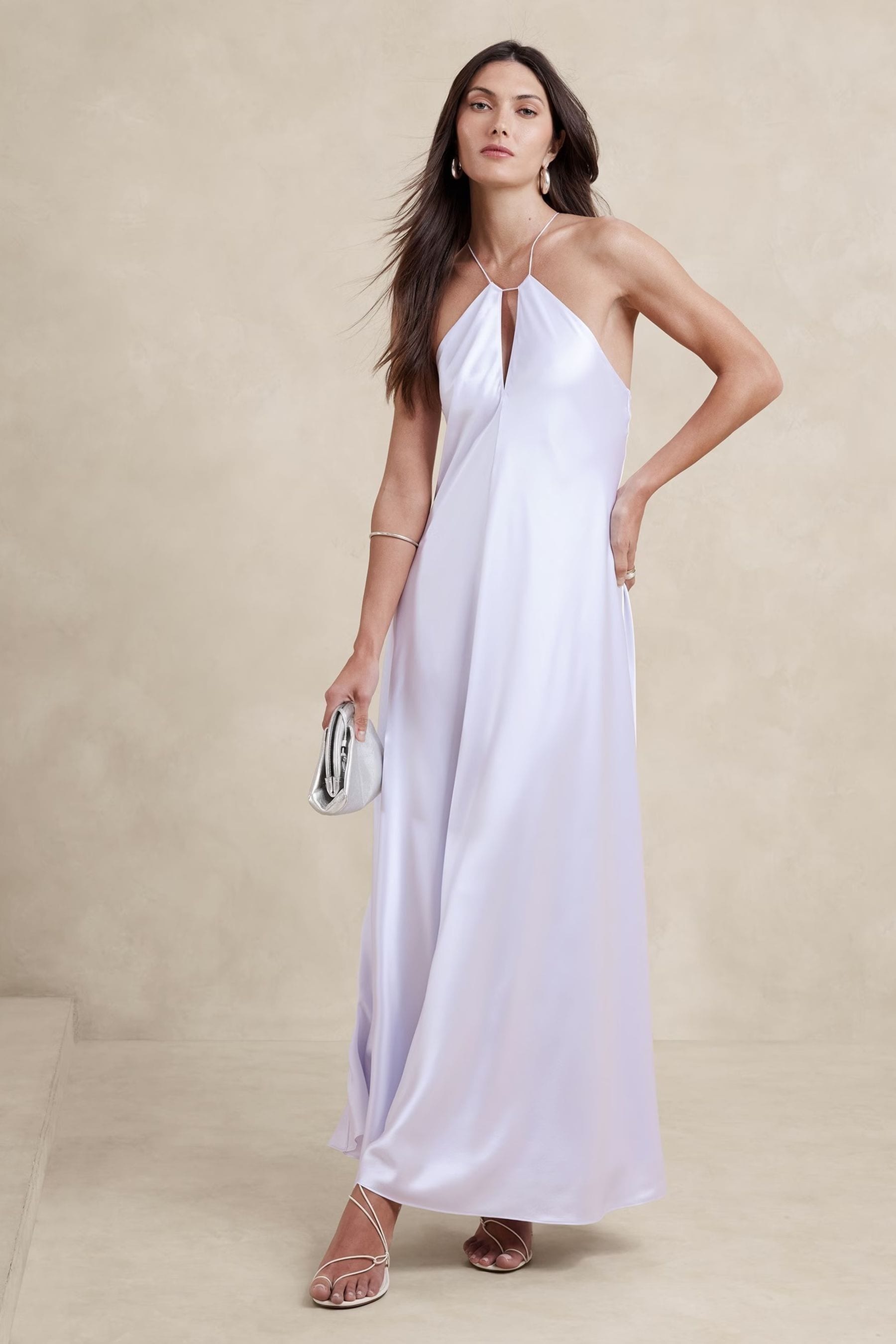 White silk halter dress 2025