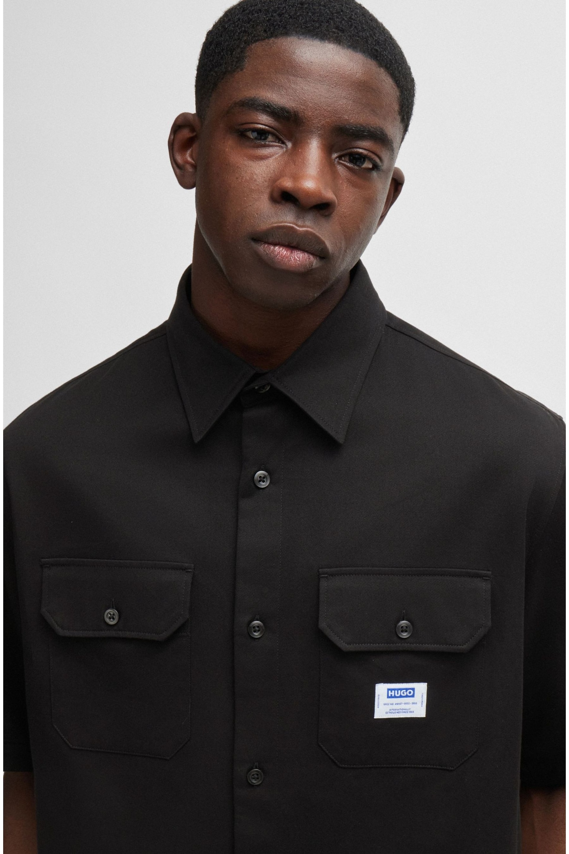 HUGO Loose Fit Cotton Twill Logo Patch Shirt - Image 5 of 6