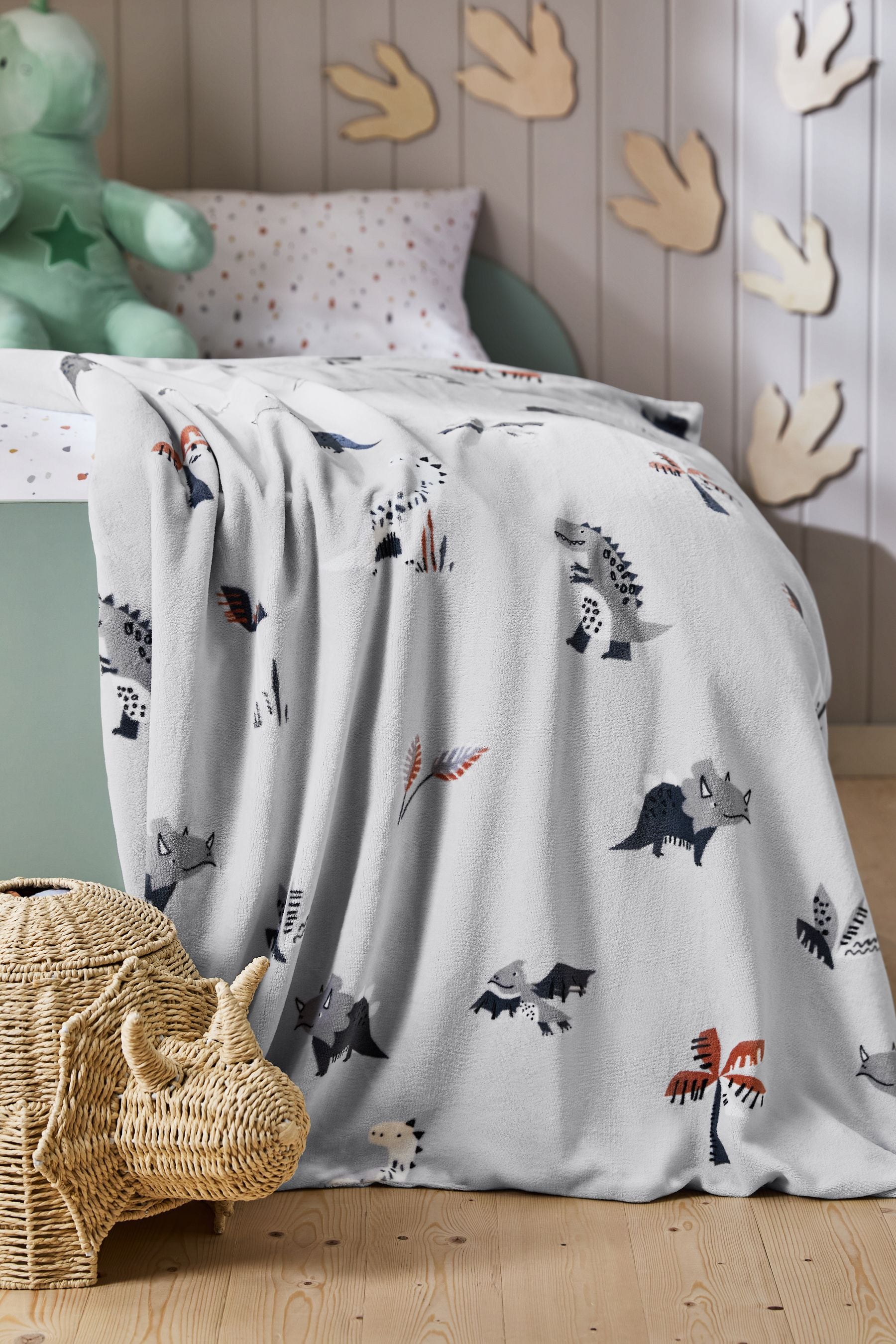 Buy Grey Dinosaur Super Soft Fleece Throw Blanket from Next Canada