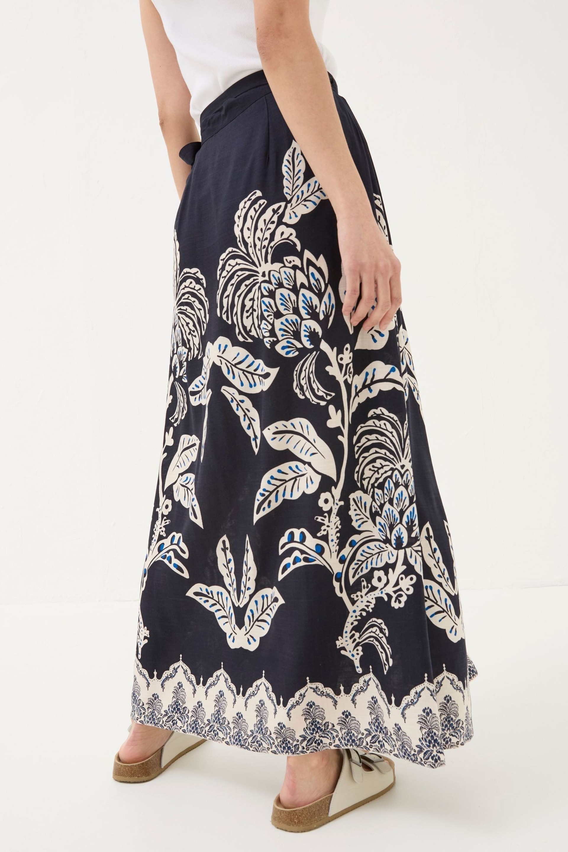 FatFace Blue Blakely Damask Placement Midi Skirt - Image 2 of 5