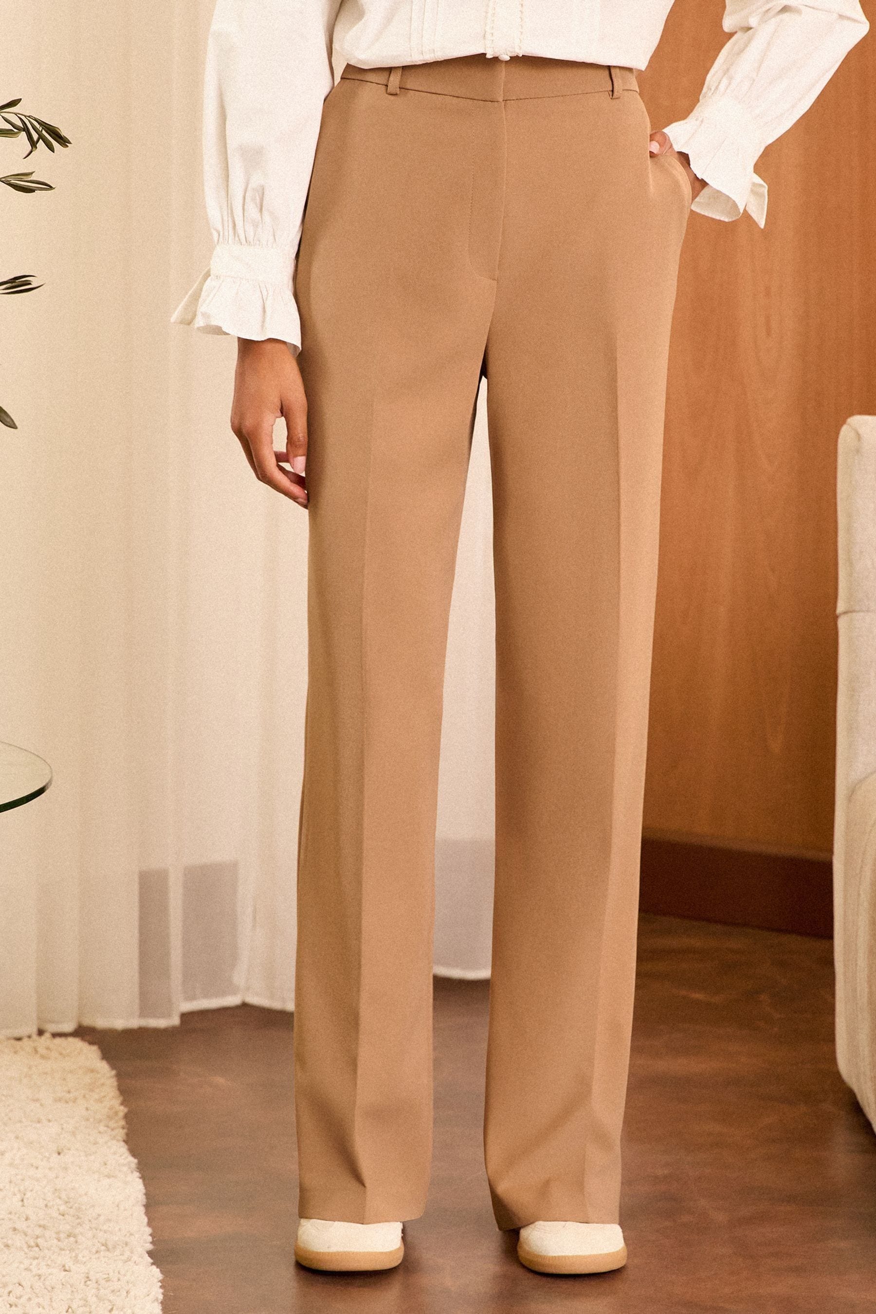 Buy Love Roses Camel High Waist Wide Leg Tailored Trousers from the Next UK online shop