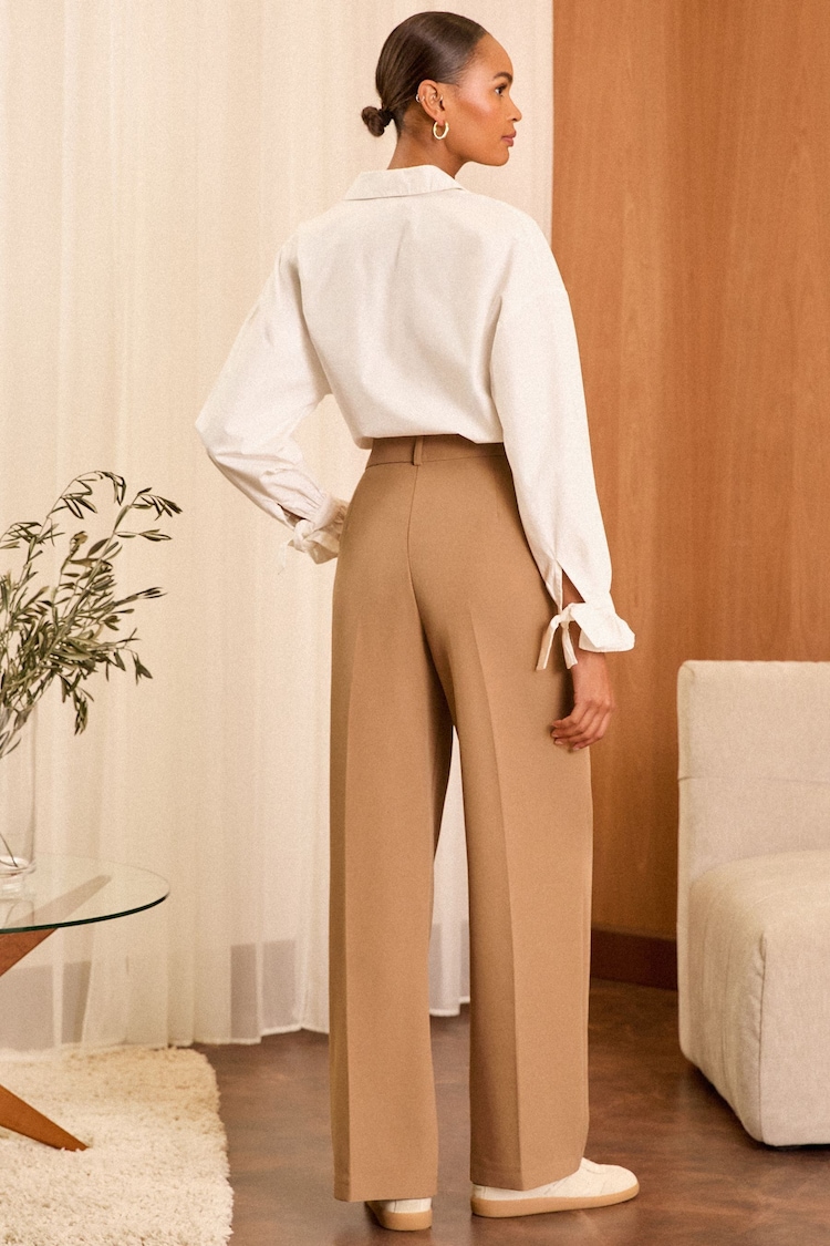 Love & Roses Camel High Waist Wide Leg Tailored Trousers - Image 4 of 4