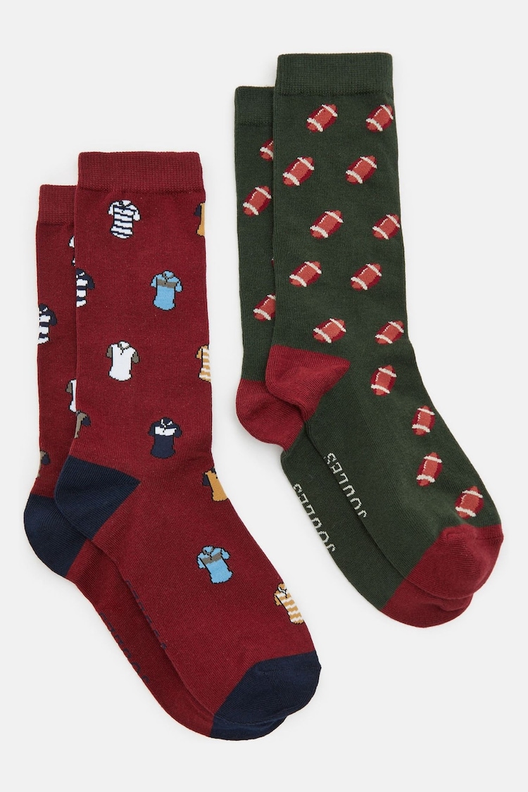 Joules Men's Kingsbury Red/Green 2 Pack Socks (size 7-12) - Image 1 of 3