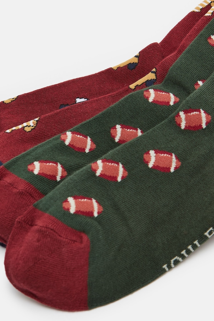 Joules Men's Kingsbury Red/Green 2 Pack Socks (size 7-12) - Image 3 of 3