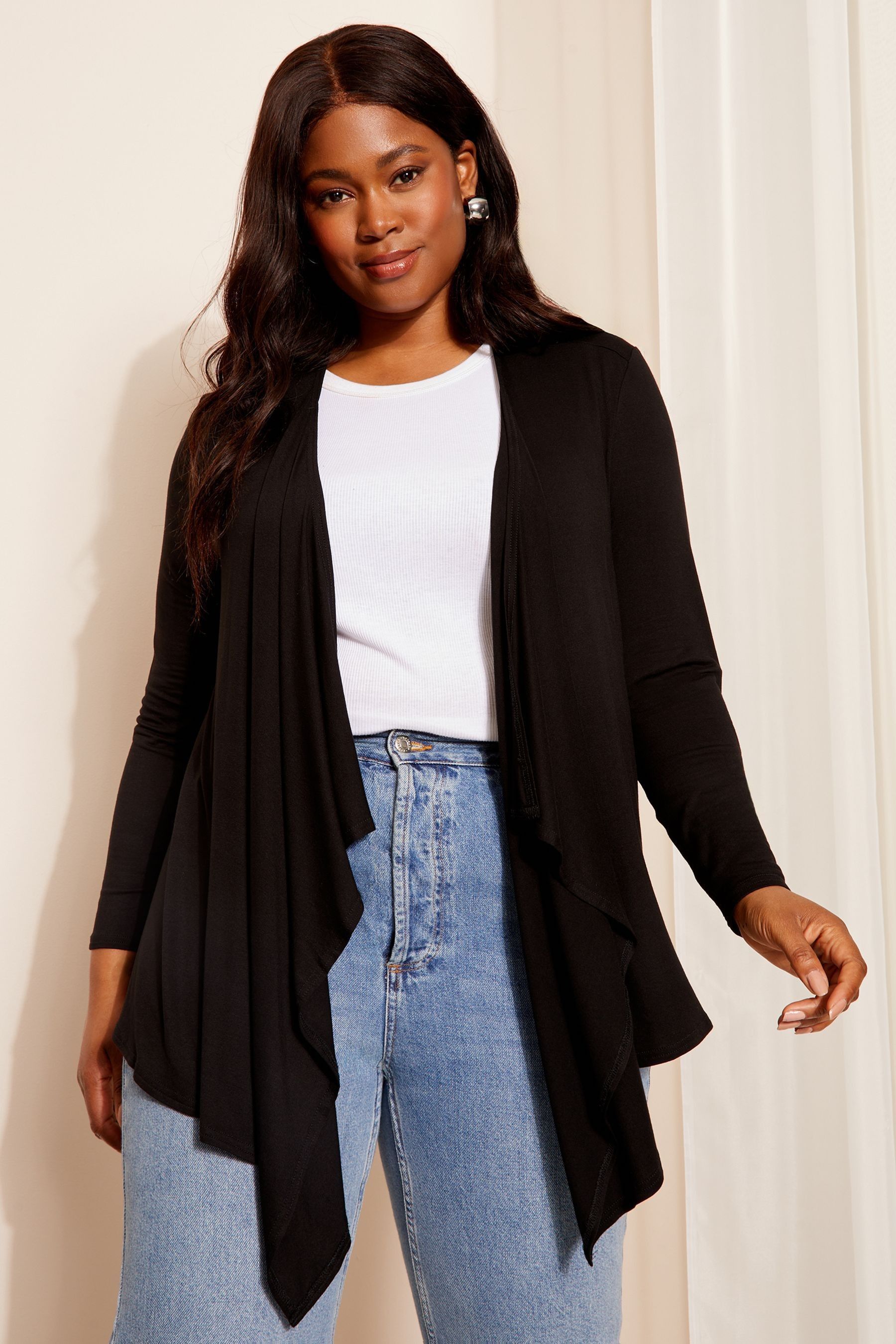 Buy Curves Like These Black Waterfall Cardigan from Next Luxembourg