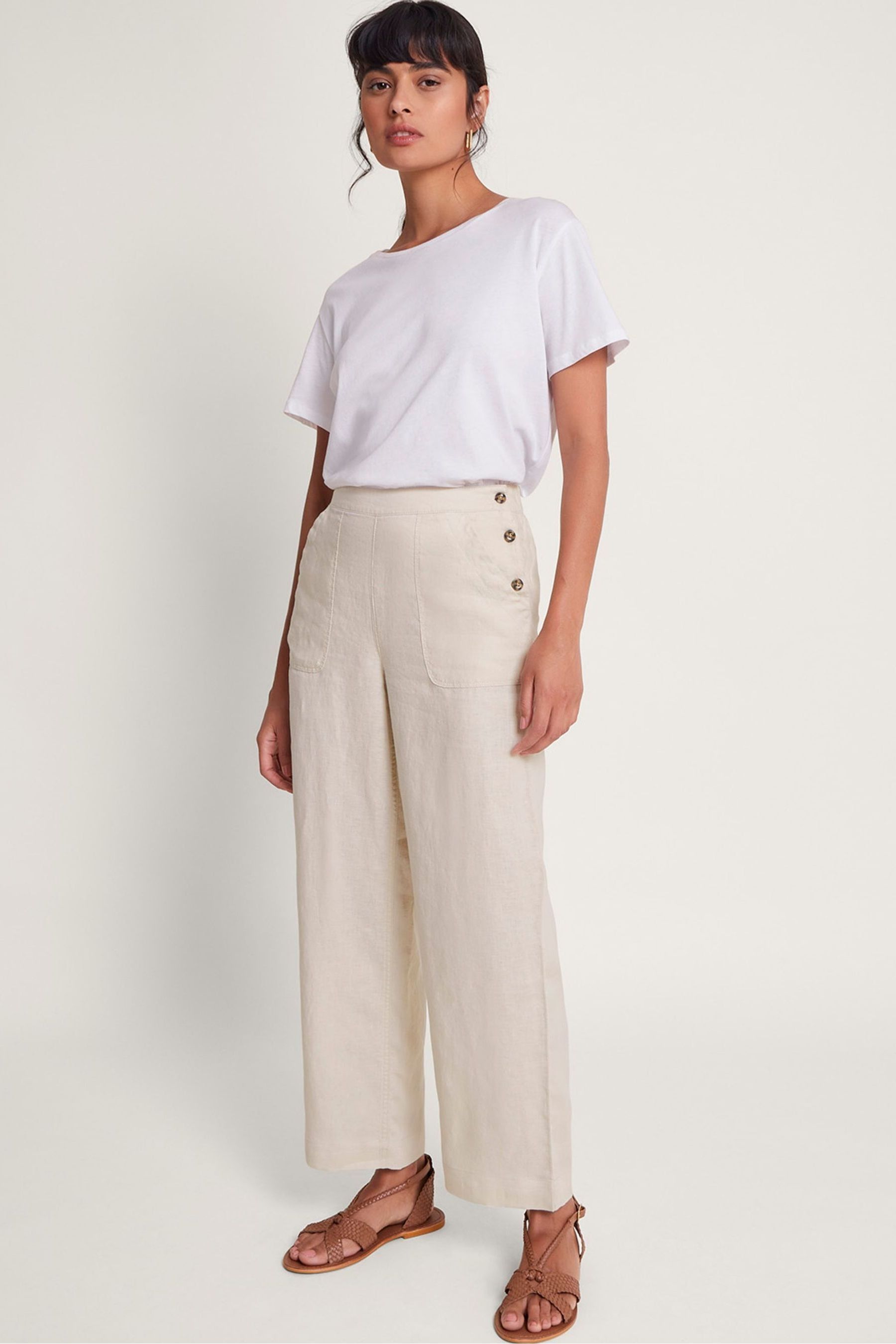 Monsoon Natural Parker Linen Crop Trousers X Large Womens
