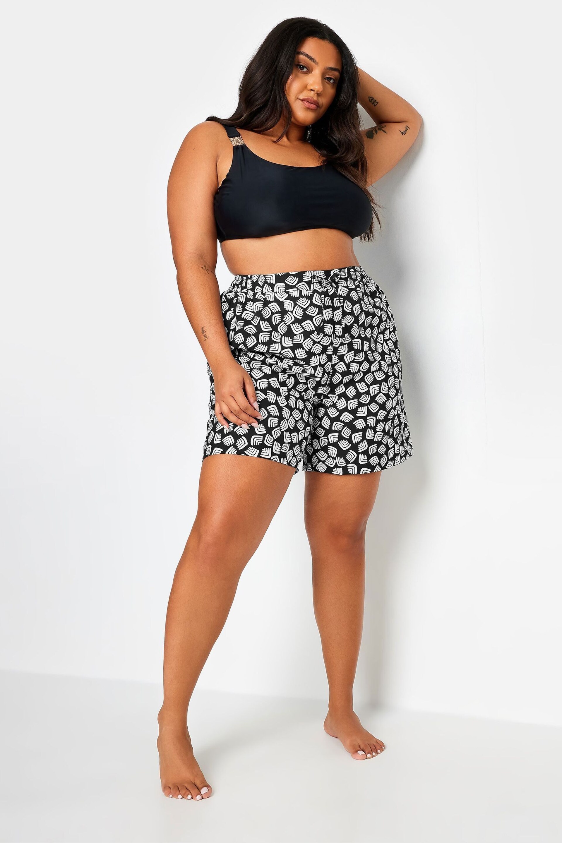 Yours Curve Black Abstract Print Swim Shorts - Image 2 of 5