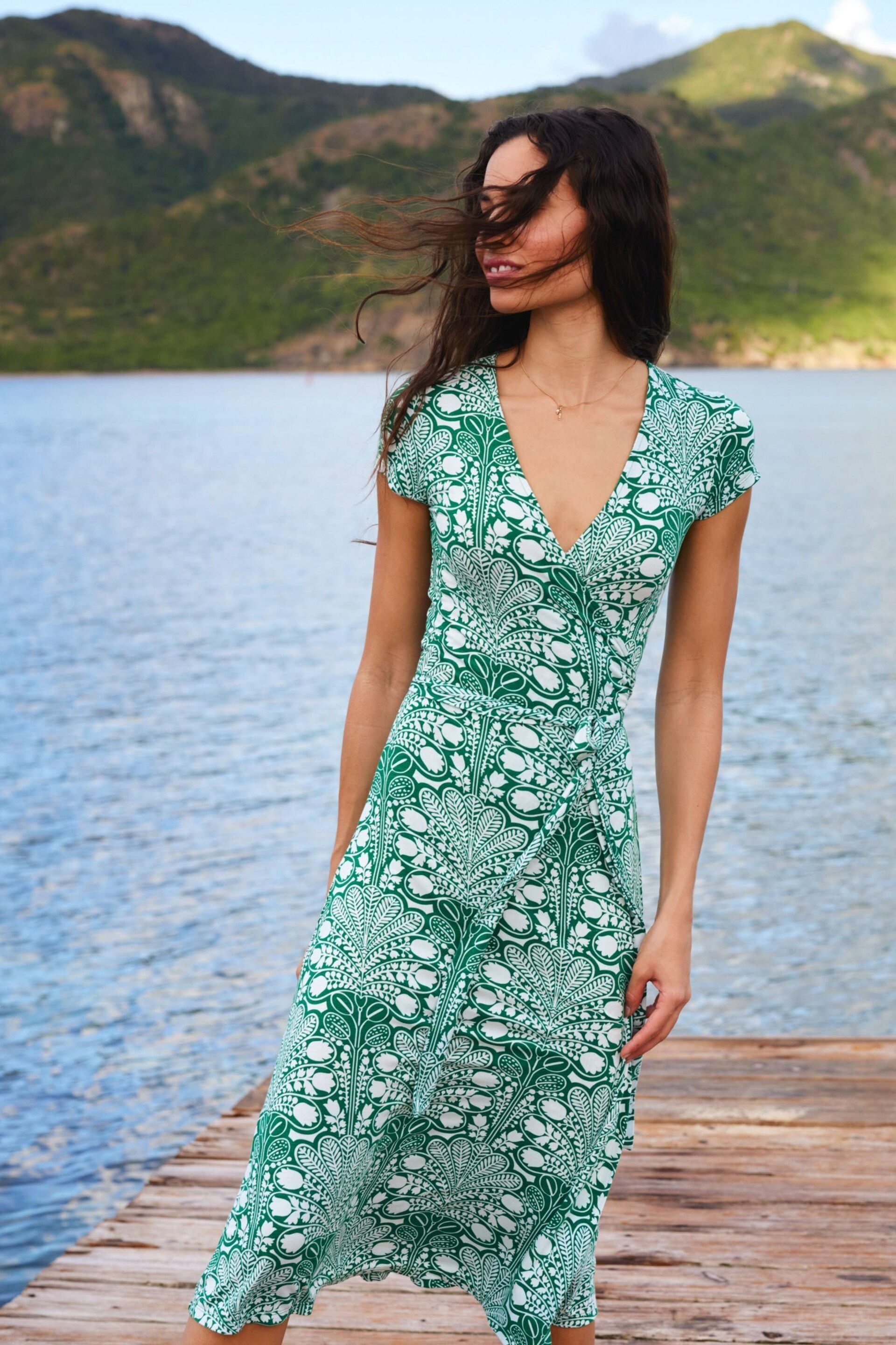 Boden Green Joanna Cap Sleeve Wrap Dress - Image 1 of 6