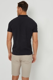 Threadbare Black Waffle Cotton Jersey Polo Shirt - Image 2 of 4