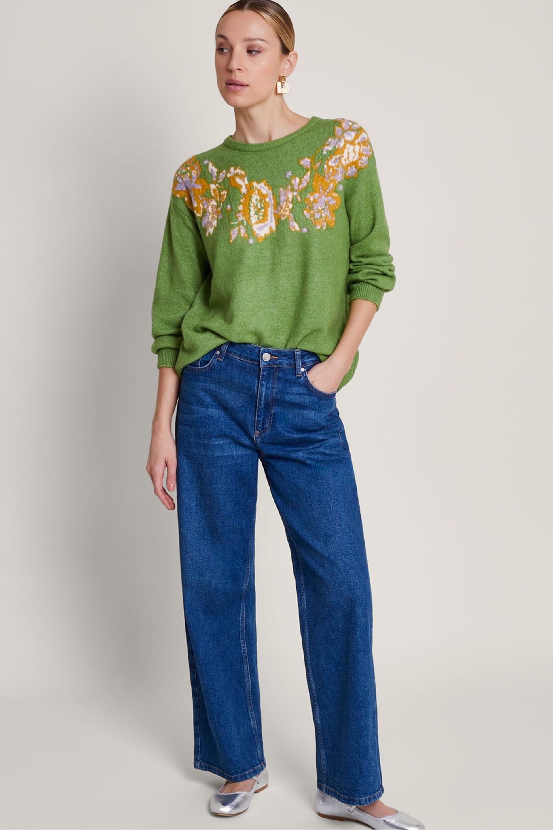 Monsoon Green Josie Jacquard Jumper - Image 3 of 5