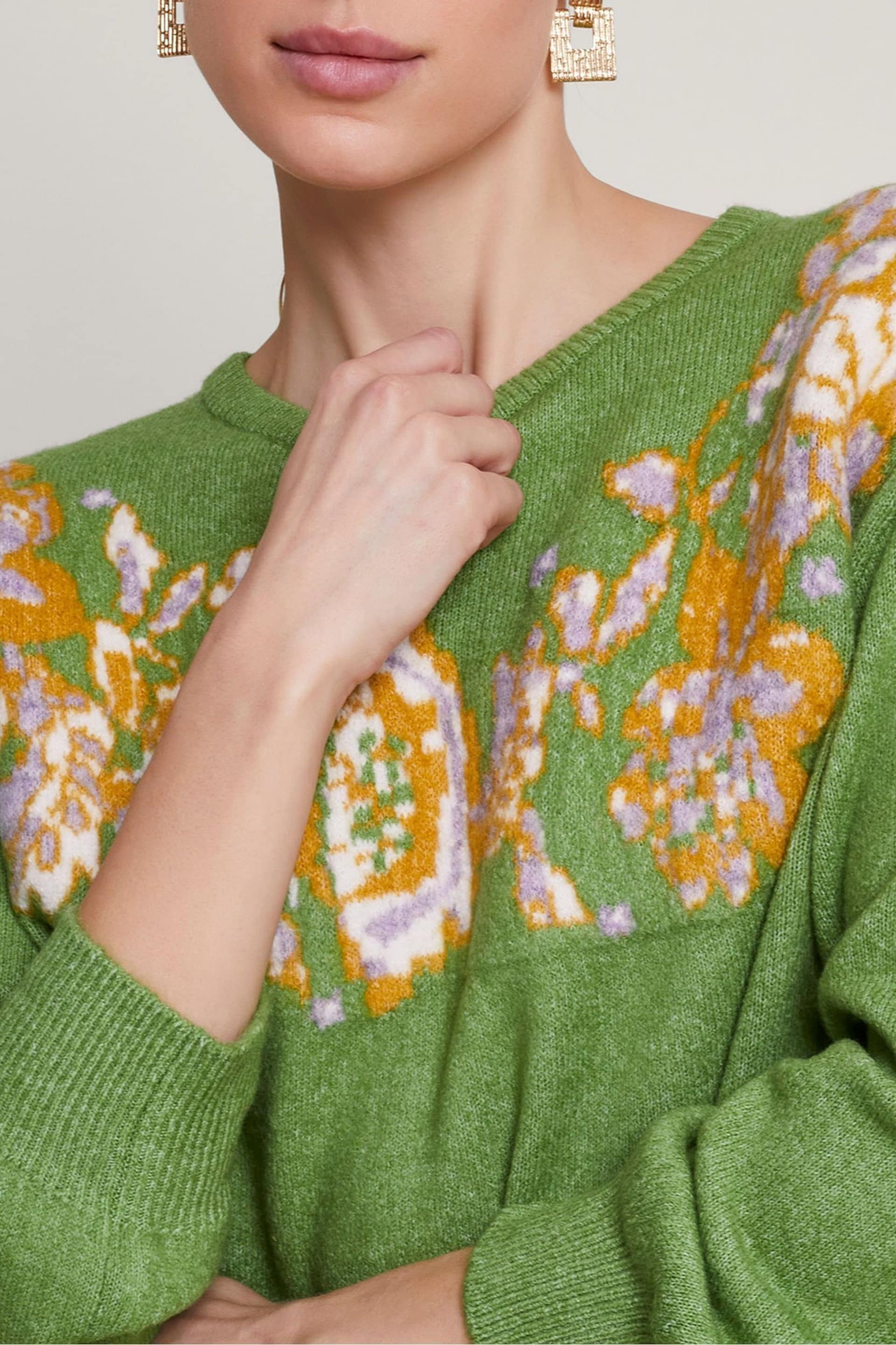 Monsoon Green Josie Jacquard Jumper - Image 4 of 5