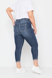 Yours Curve Mid Blue Grace Turn Up Ripped Cropped Jeggings - Image 4 of 5