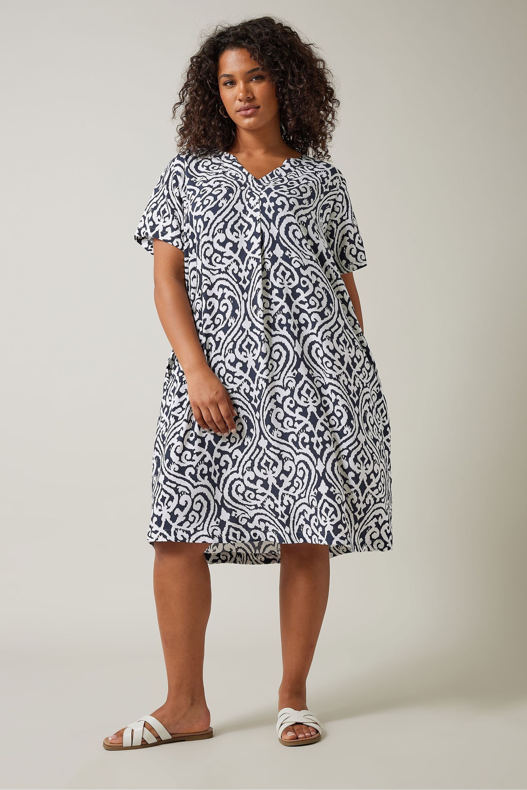 Buy Evans Blue Notch Neck Dress With Pockets from the Next UK online shop