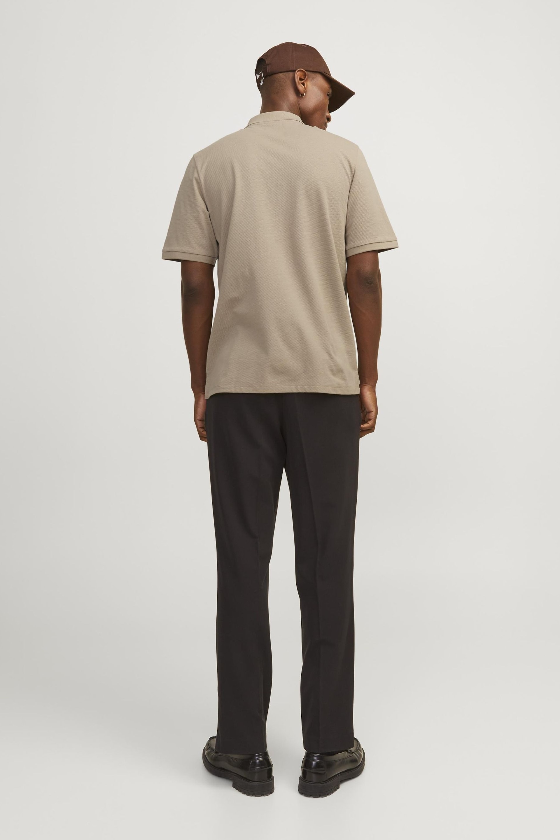 JACK & JONES Brown Textured Zip Up Polo Shirt - Image 2 of 5