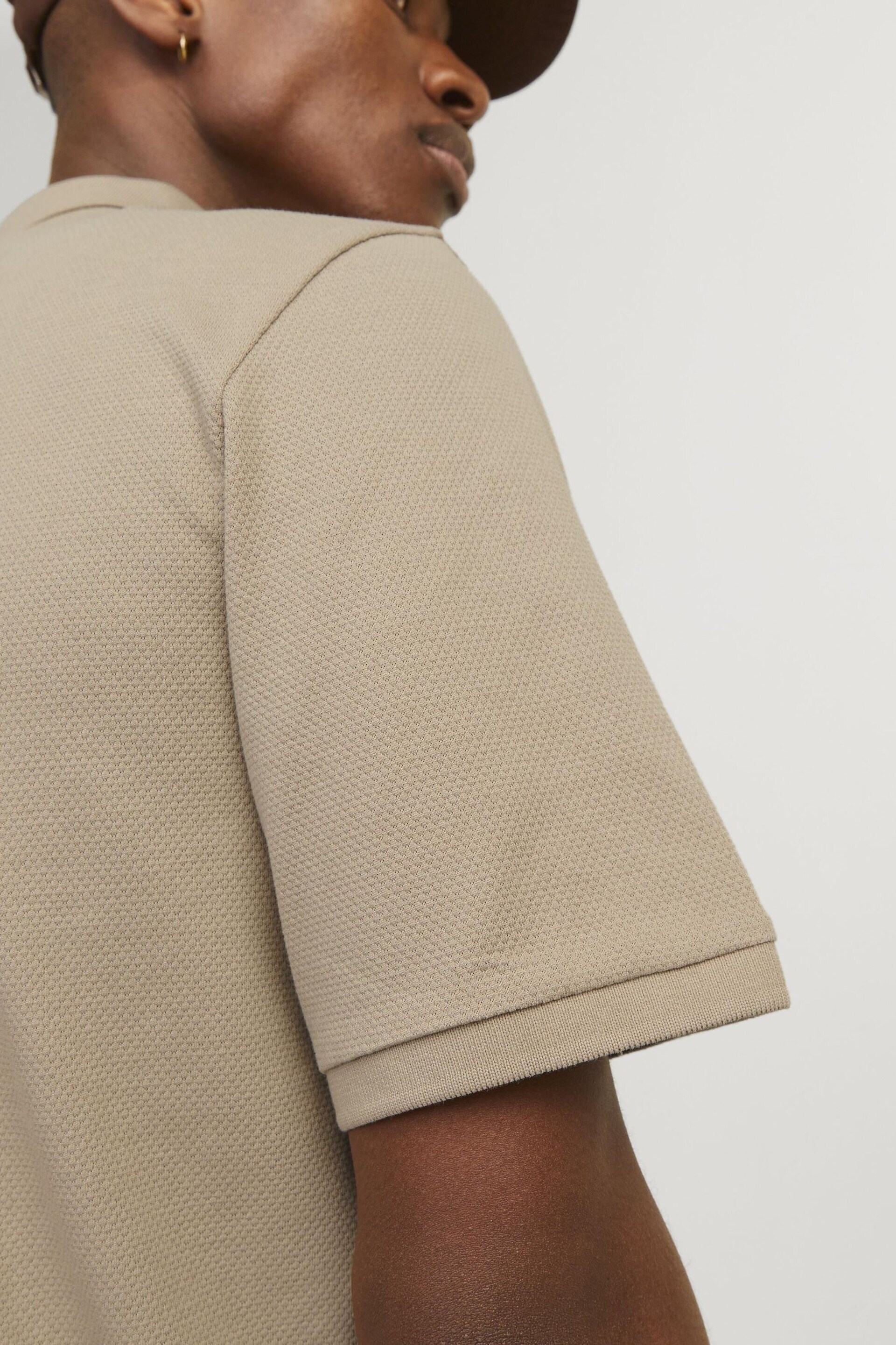 JACK & JONES Brown Textured Zip Up Polo Shirt - Image 4 of 5