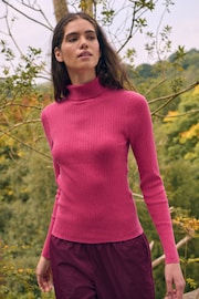 Pink Bright High Roll Neck Rib Knitted Jumper - Image 1 of 5