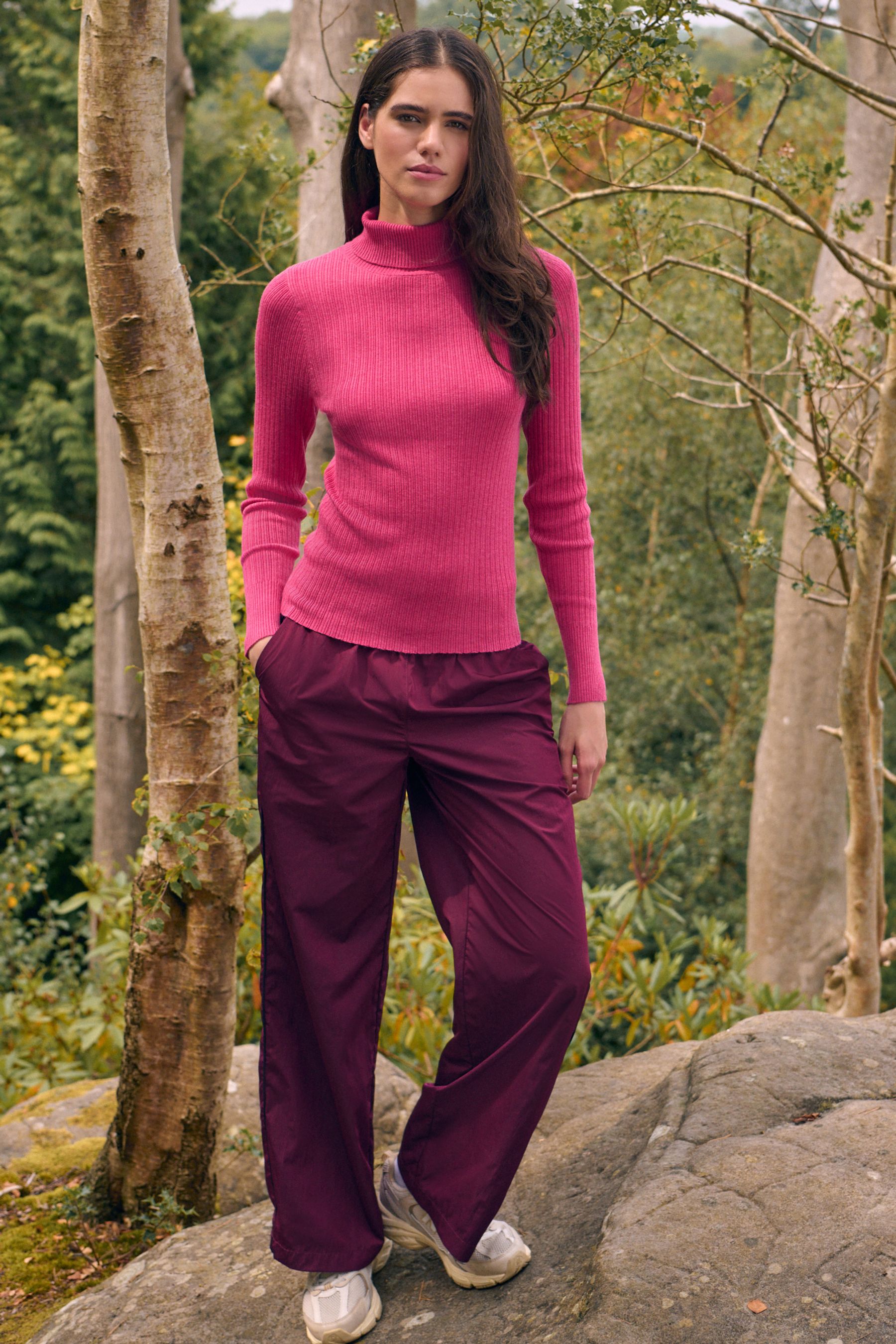 Bright pink roll neck jumper new arrivals