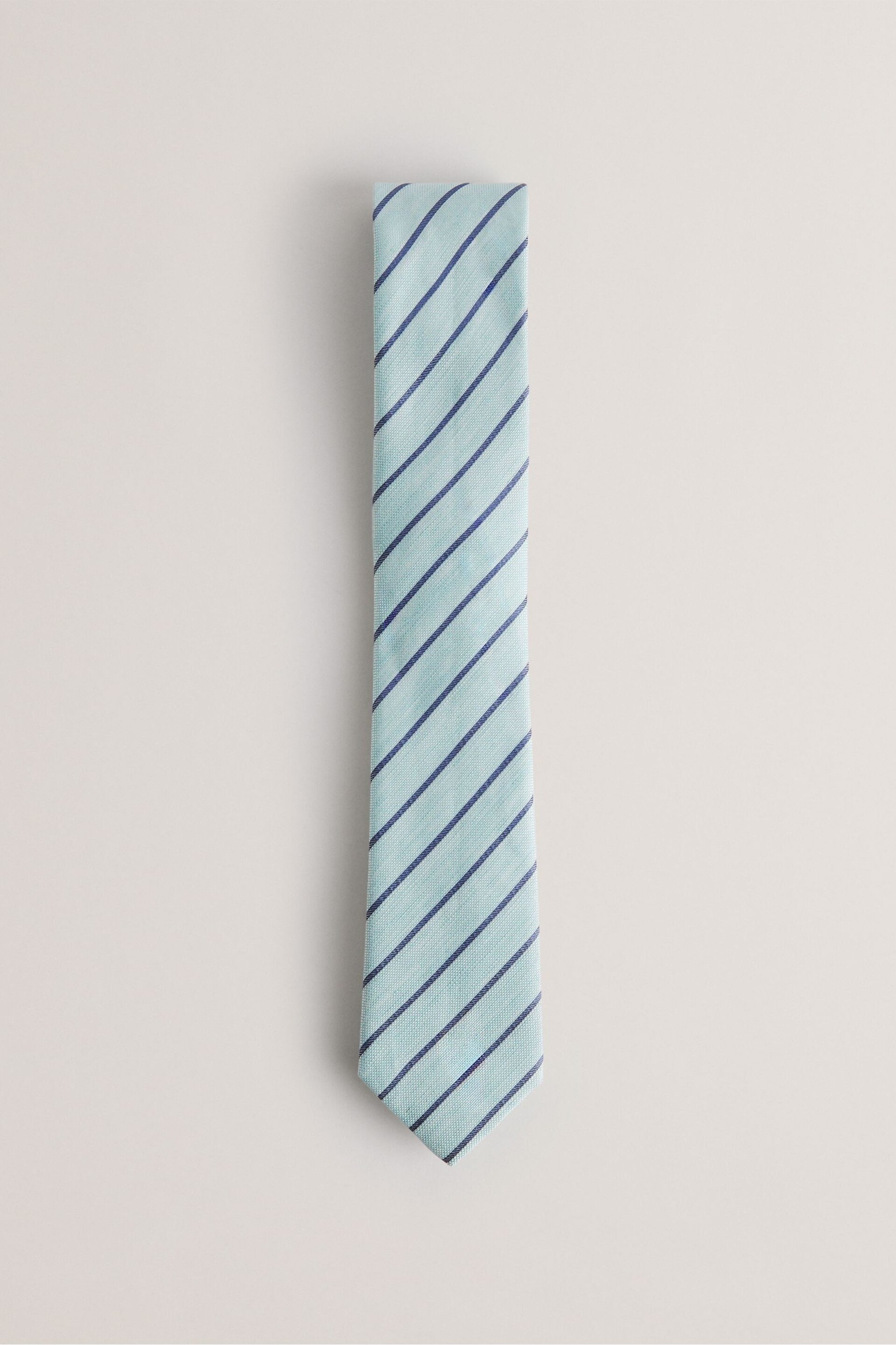 Ted Baker Green Niels Linen Stripe Silk Tie - Image 1 of 3