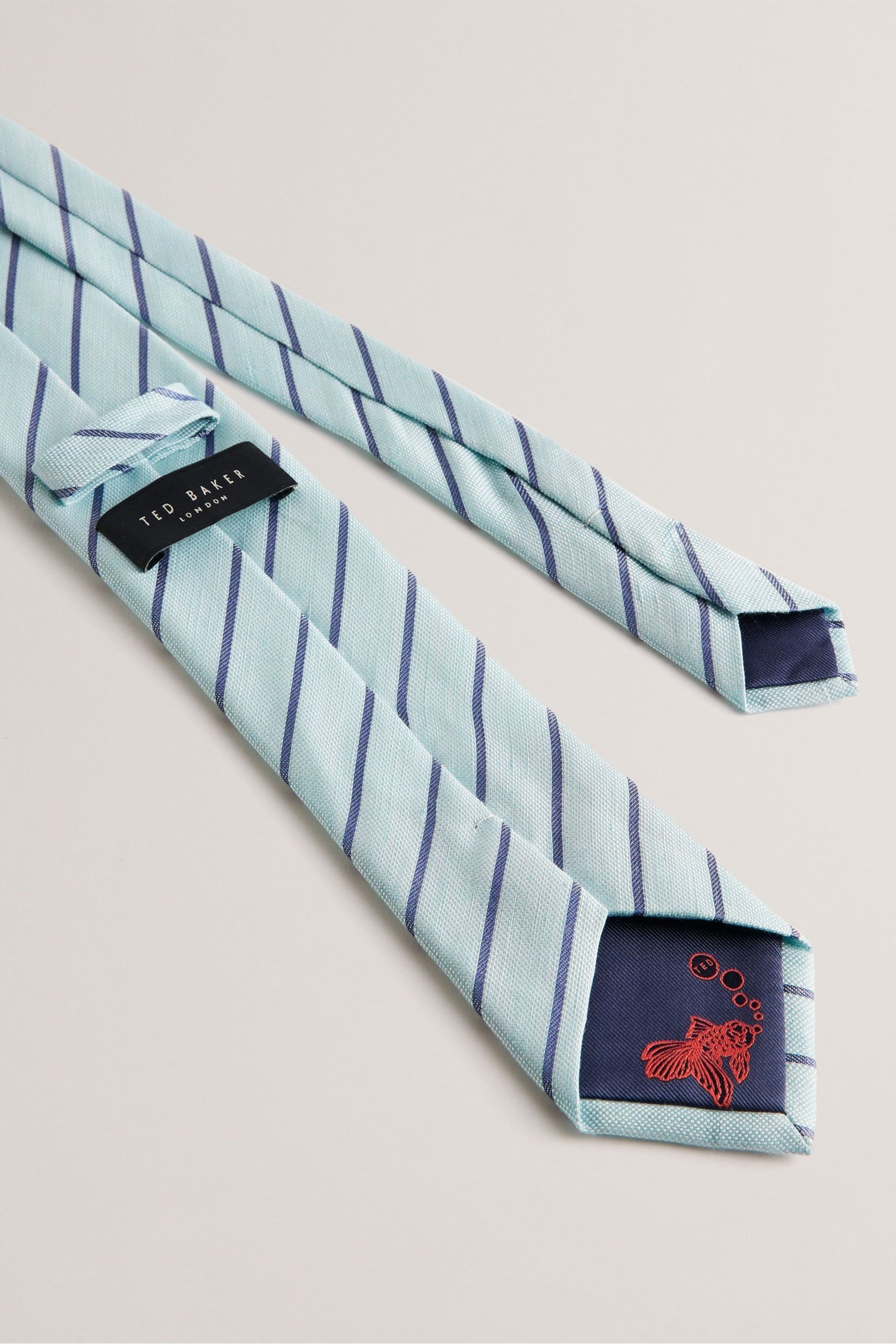 Ted Baker Green Niels Linen Stripe Silk Tie - Image 3 of 3
