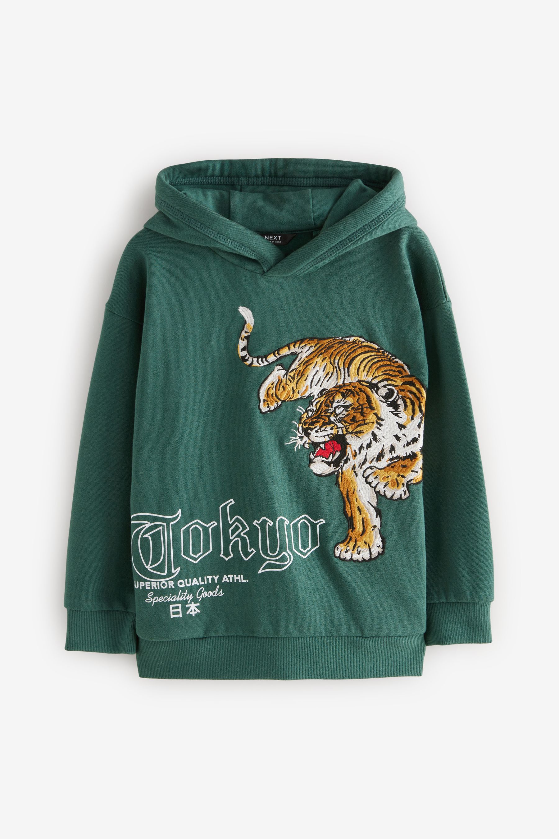 Buy Green Tokyo Embroidered Tiger Hoodie 3 16yrs from Next Malta