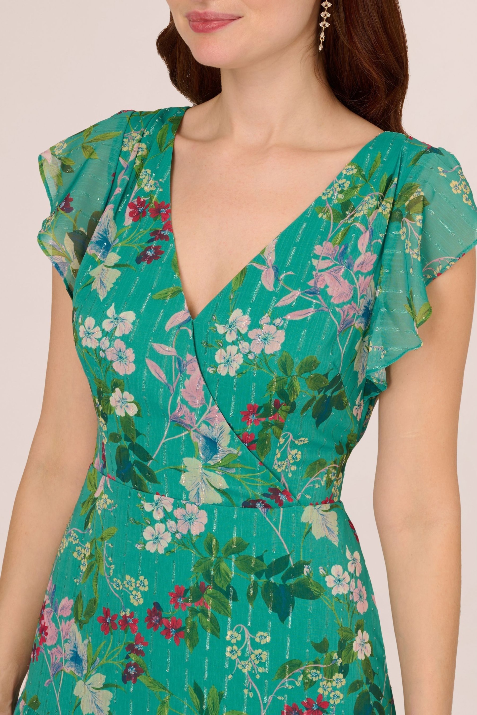 Adrianna Papell Green Print Tier Maxi Dress - Image 4 of 7