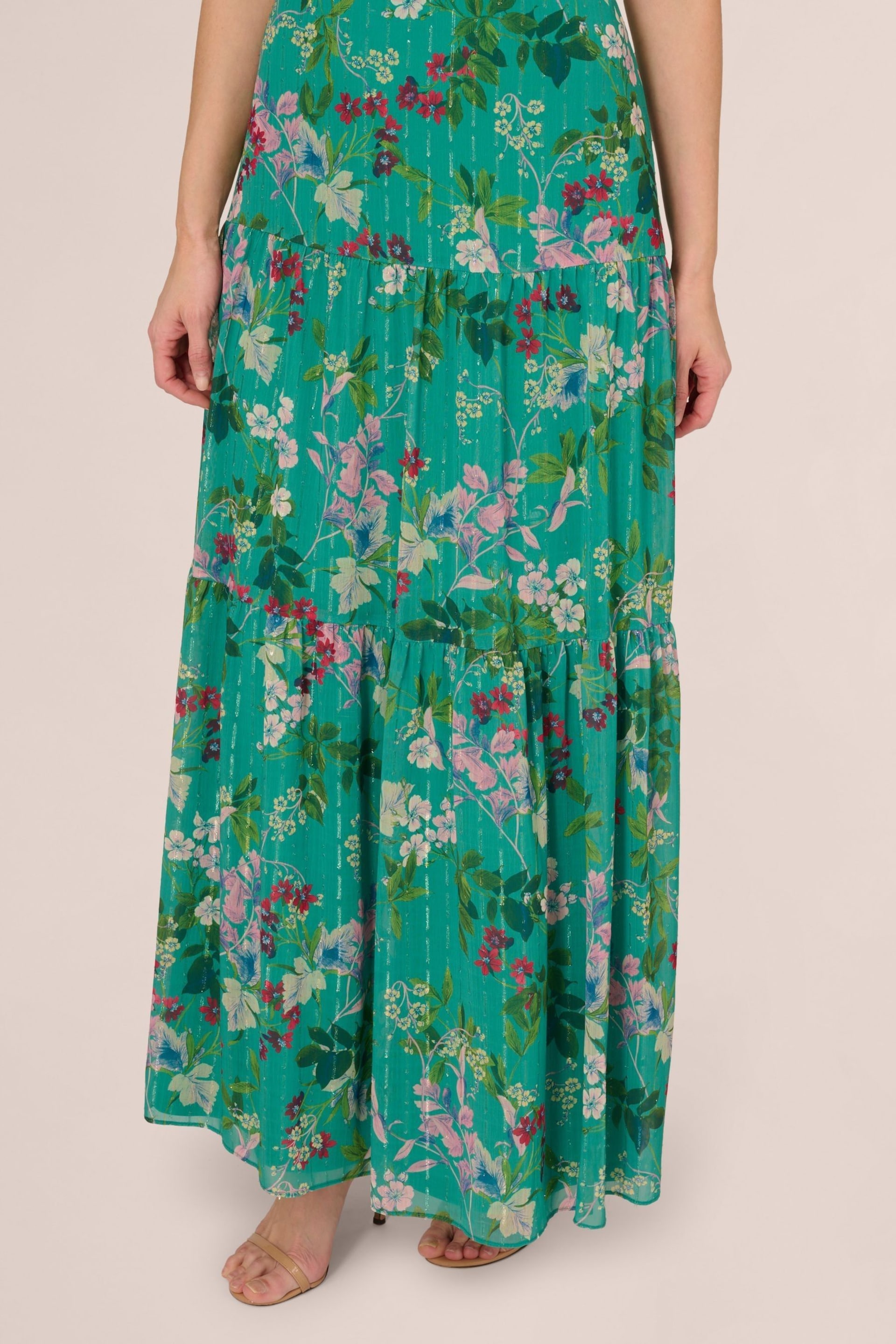 Adrianna Papell Green Print Tier Maxi Dress - Image 5 of 7