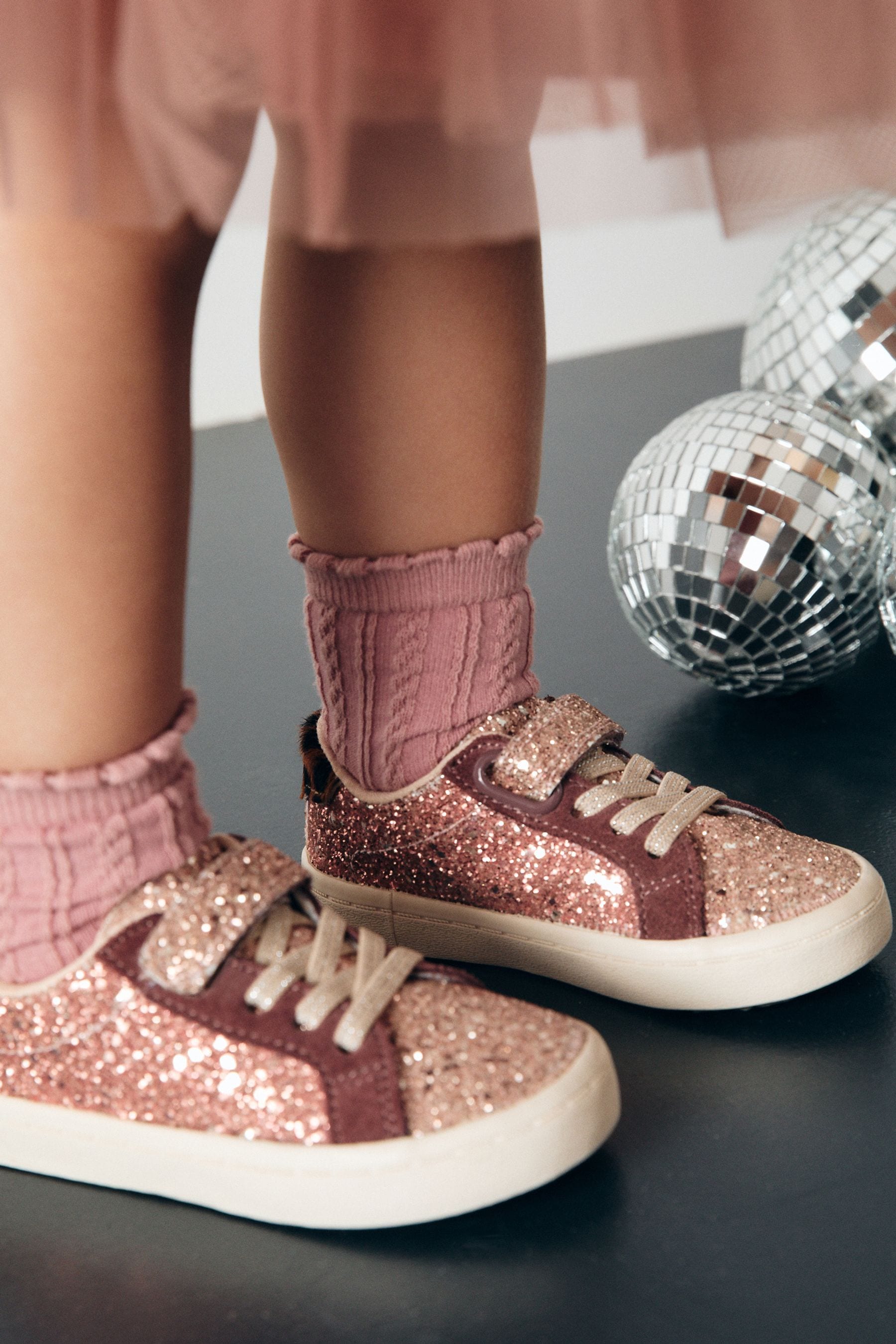 Buy Rose Gold Glitter Standard Fit F Elastic Lace Trainers from the Next UK online shop