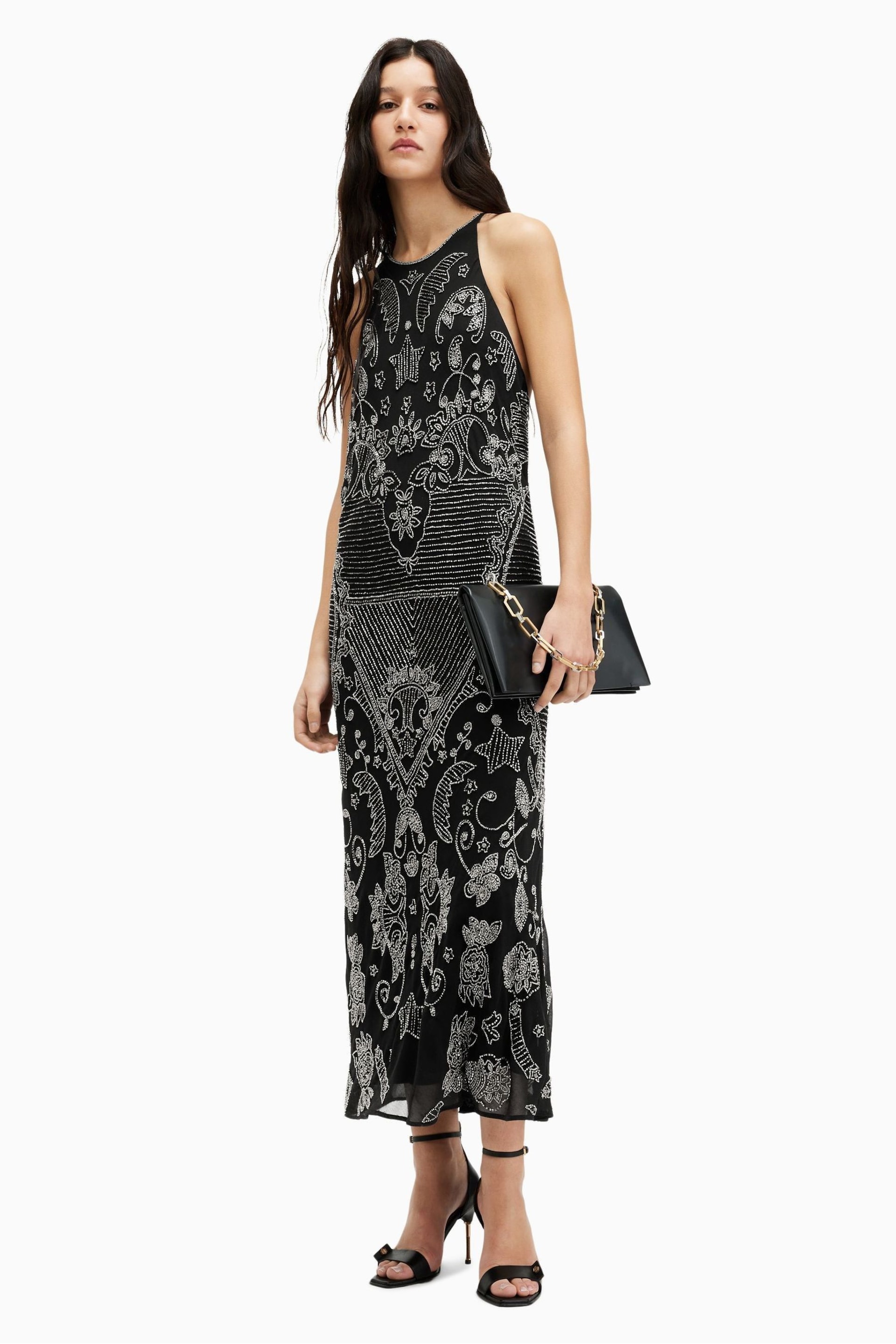 AllSaints Black Coralie Emb Dress - Image 1 of 7