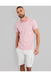 Threadbare Pink Geometric Print Zip Collar Cotton Jersey Polo Shirt - Image 1 of 4