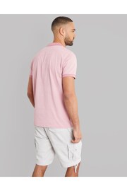 Threadbare Pink Geometric Print Zip Collar Cotton Jersey Polo Shirt - Image 2 of 4