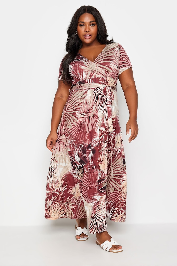 Yours Curve Red Leaf Print Wrap Maxi Dress - Image 1 of 5