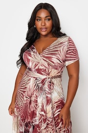 Yours Curve Red Leaf Print Wrap Maxi Dress - Image 4 of 5