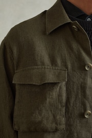 Reiss Khaki Viera Linen Overshirt - Image 3 of 5