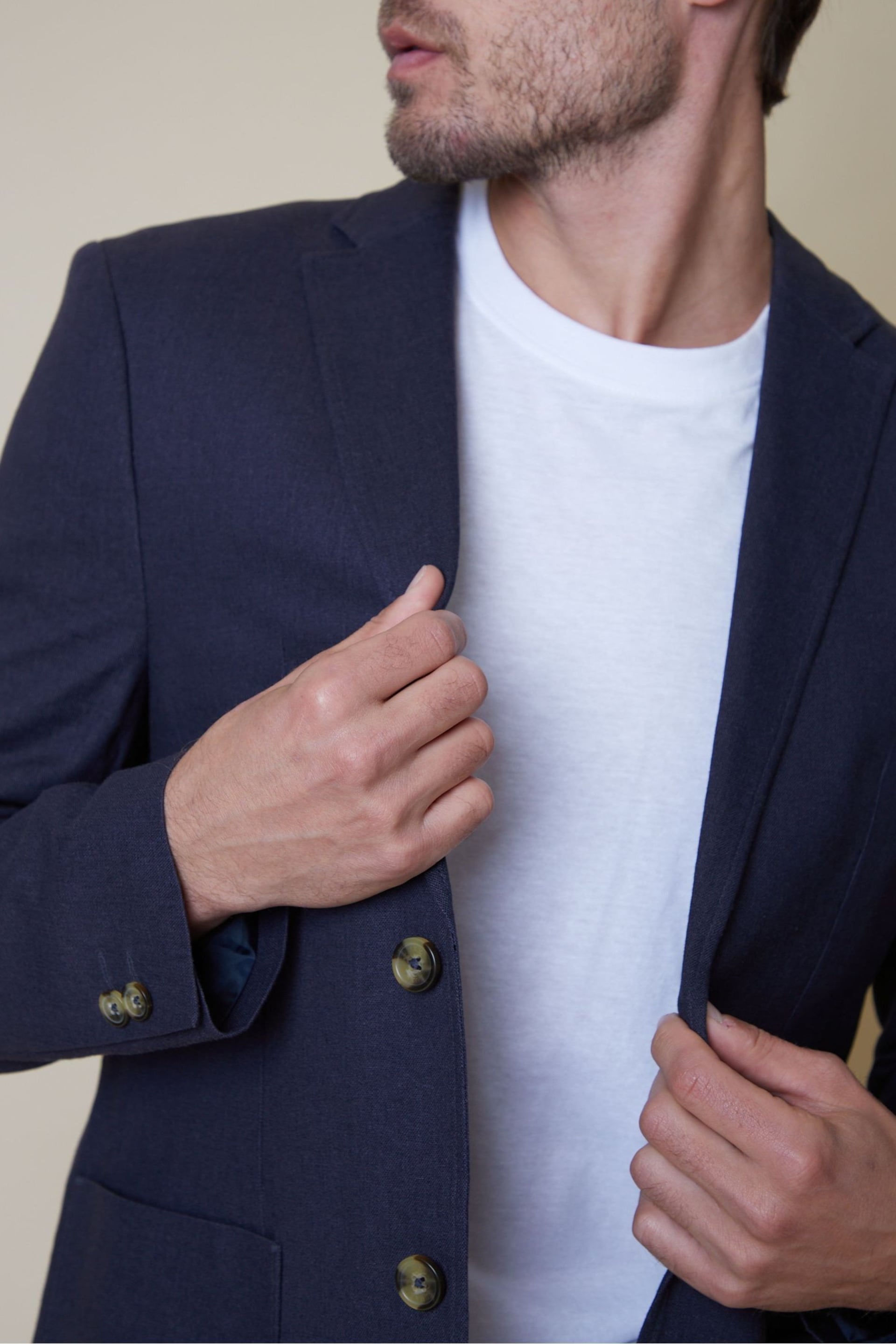 Threadbare Blue Luxe Linen Blend Single Breasted Blazer - Image 4 of 4