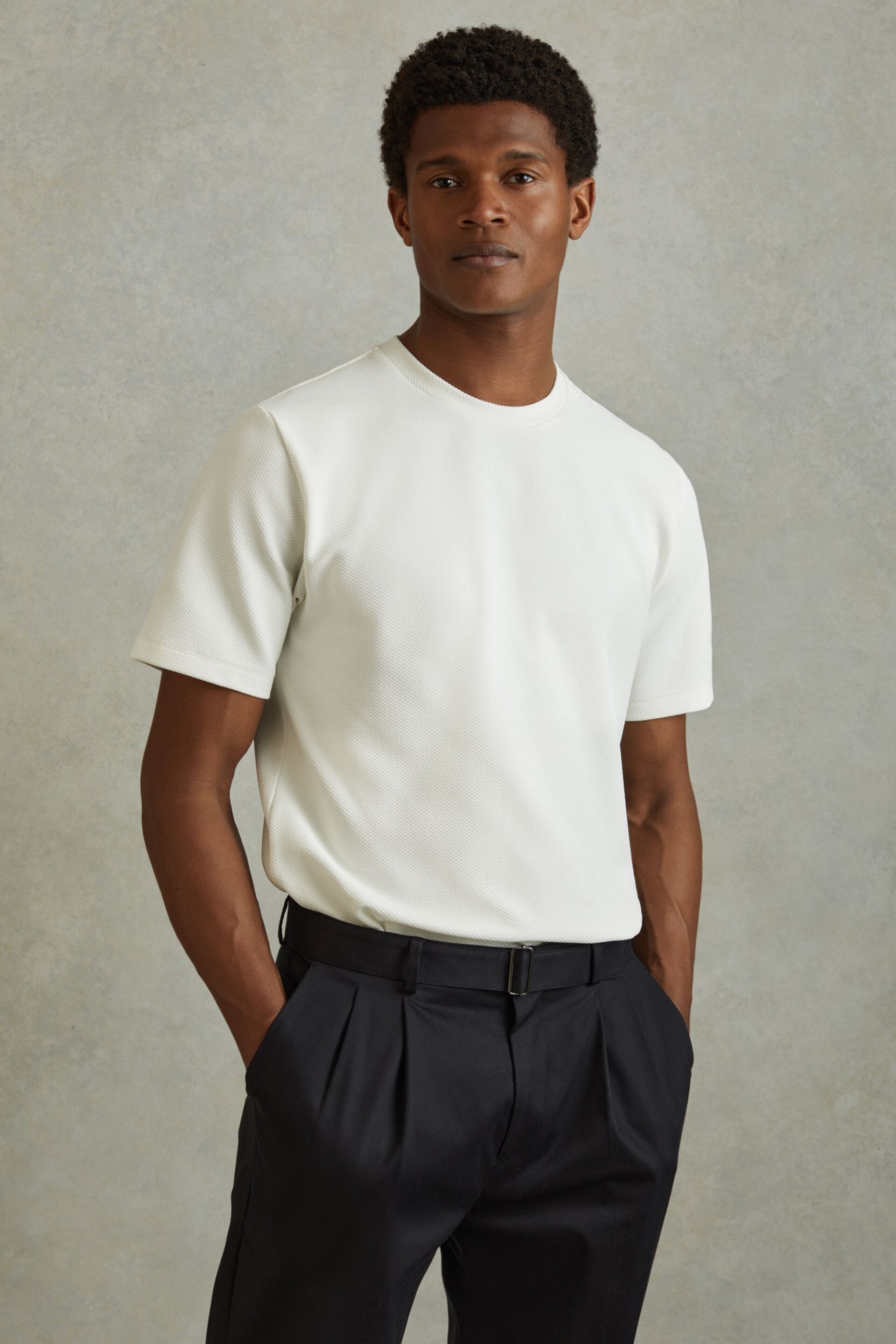 Reiss Off White Wick Textured Crew-Neck T-Shirt - Image 1 of 5